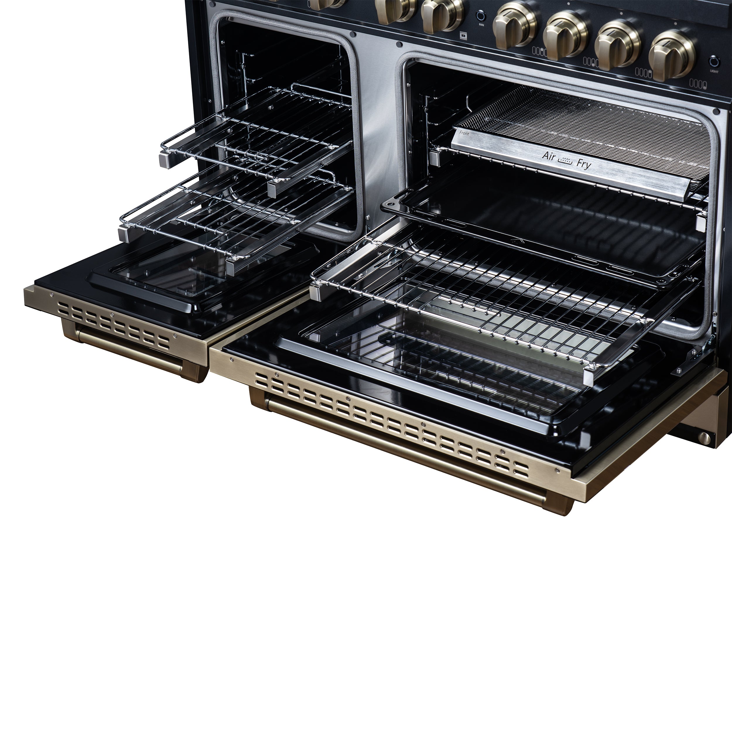 Forno Valente 48 in. 6.7 Cu.ft. Black Dual Fuel Range with 8 Sealed Burners and Air Fry | FFSGS6199-48CPBLK