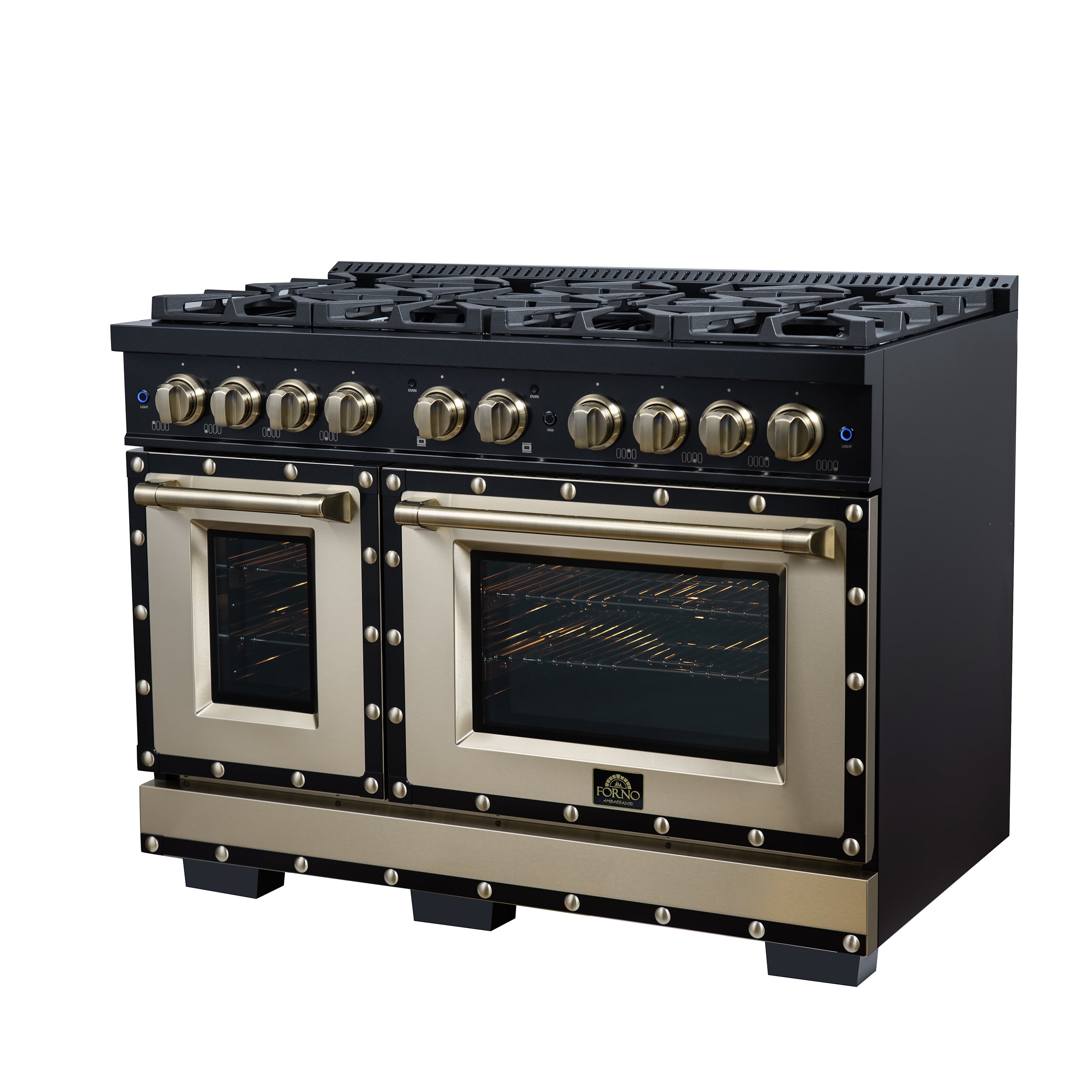 Forno Valente 48 in. 6.7 Cu.ft. Black Dual Fuel Range with 8 Sealed Burners and Air Fry | FFSGS6199-48CPBLK