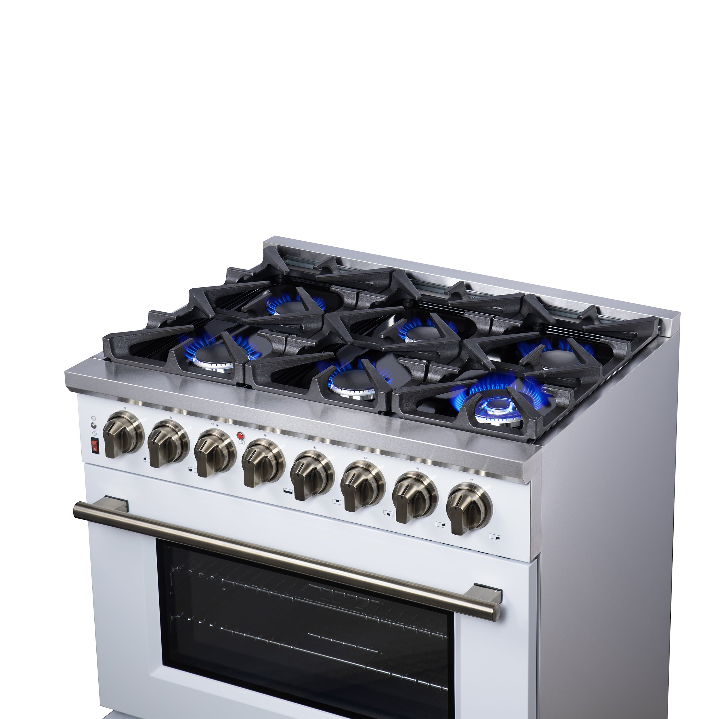 Forno Massimo 36 in. 5.36 cu. ft. 6-Burner White Dual Fuel Range with Antique Brass Accents | FFSGS6125-36WHT