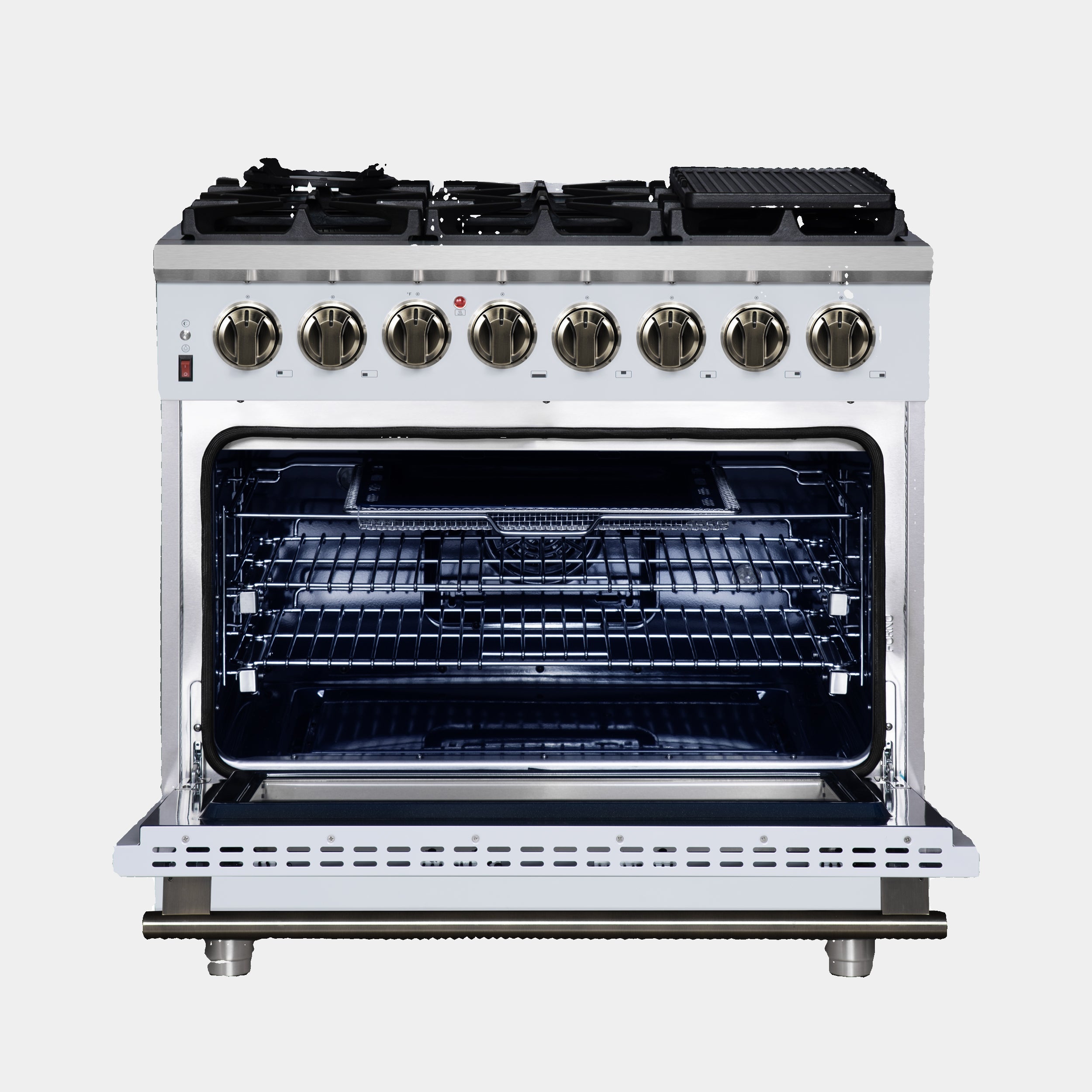 Forno Massimo 36 in. 5.36 cu. ft. 6-Burner White Dual Fuel Range with Antique Brass Accents | FFSGS6125-36WHT