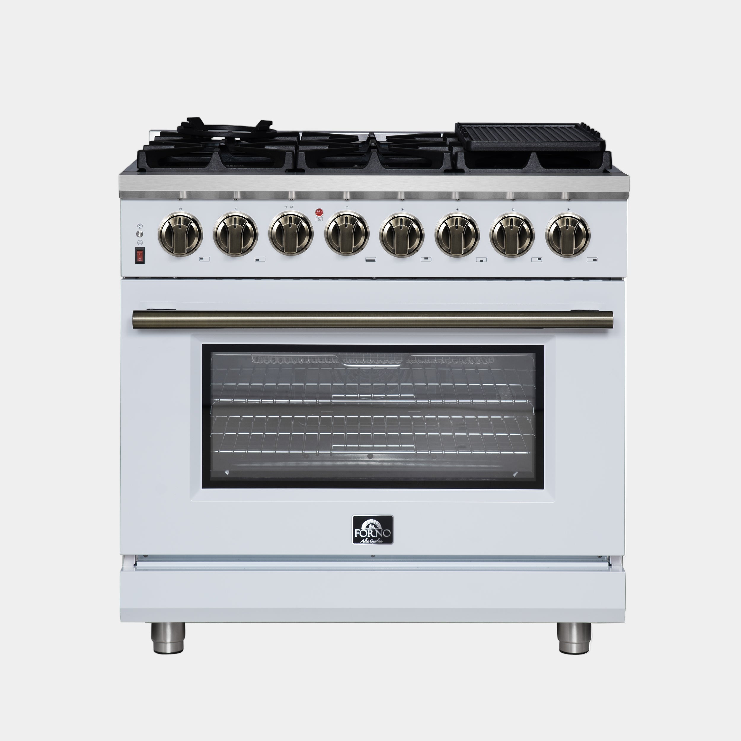 Forno Massimo 36 in. 5.36 cu. ft. 6-Burner White Dual Fuel Range with Antique Brass Accents | FFSGS6125-36WHT