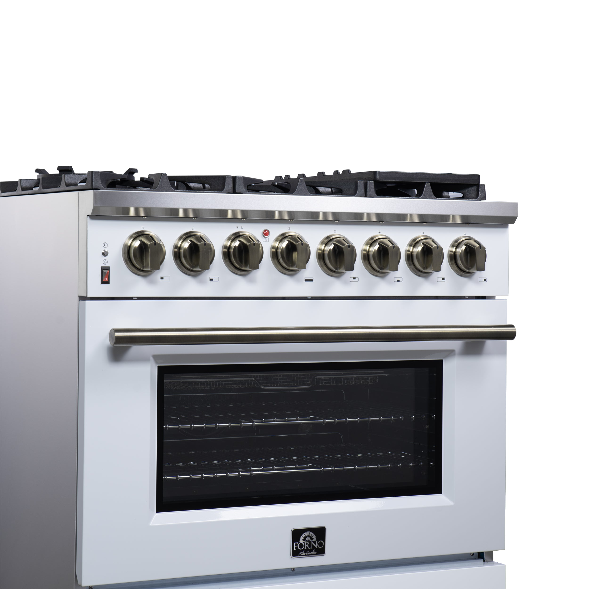 Forno Massimo 36 in. 5.36 cu. ft. 6-Burner White Dual Fuel Range with Antique Brass Accents | FFSGS6125-36WHT