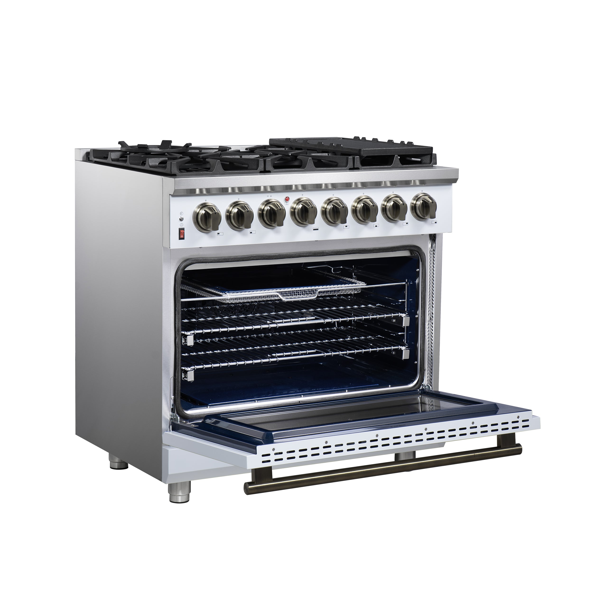 Forno Massimo 36 in. 5.36 cu. ft. 6-Burner White Dual Fuel Range with Antique Brass Accents | FFSGS6125-36WHT