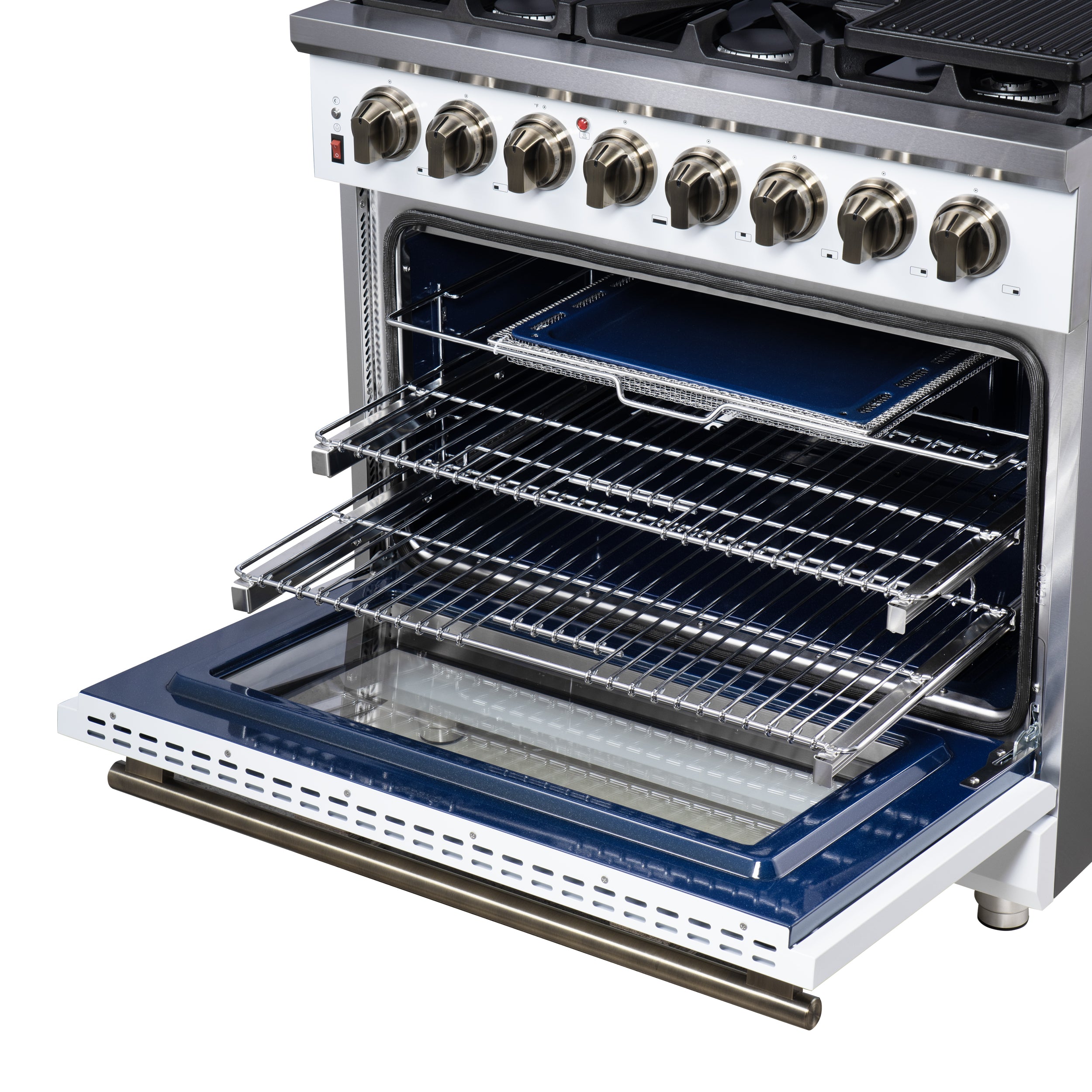 Forno Massimo 36 in. 5.36 cu. ft. 6-Burner White Dual Fuel Range with Antique Brass Accents | FFSGS6125-36WHT