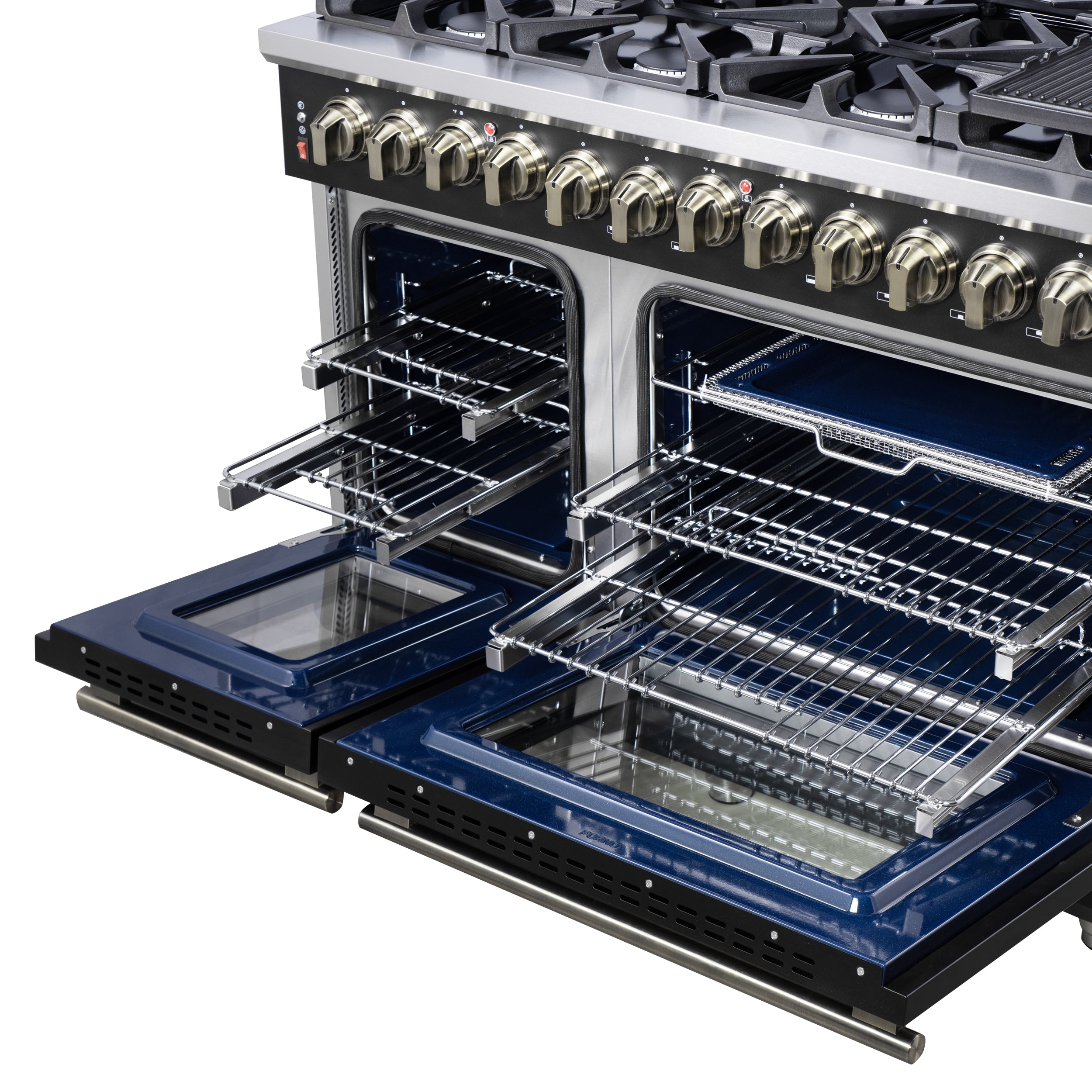 Forno Massimo 48 in. 6.58 cu. ft. 8-Burner Black Dual Fuel Range with Antique Brass Accents | FFSGS6125-48BLK