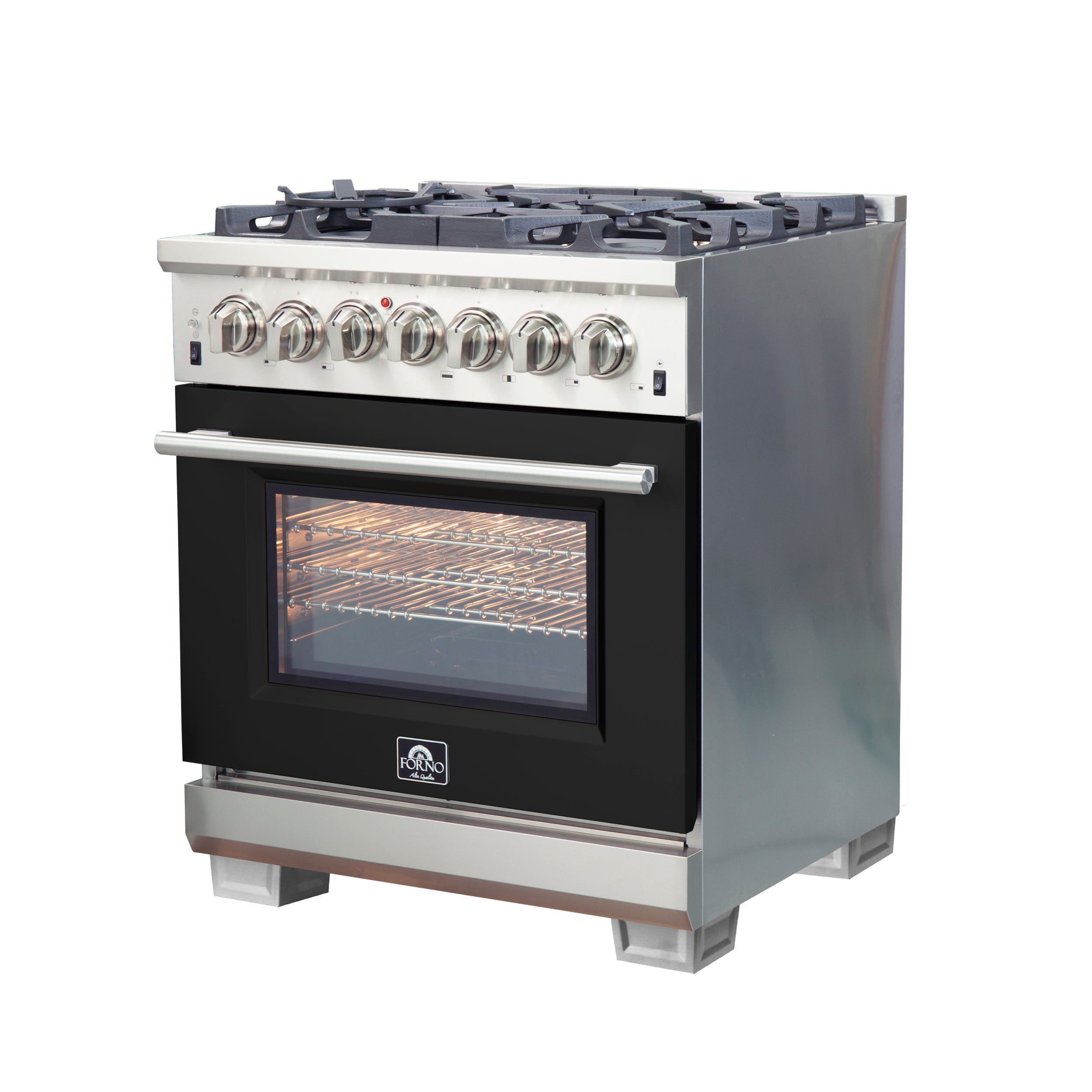 Forno Capriasca 30 in. 4.32 cu. ft. 5-burner Black Dual Fuel Range with Brass Burners | FFSGS6187-36BLK
