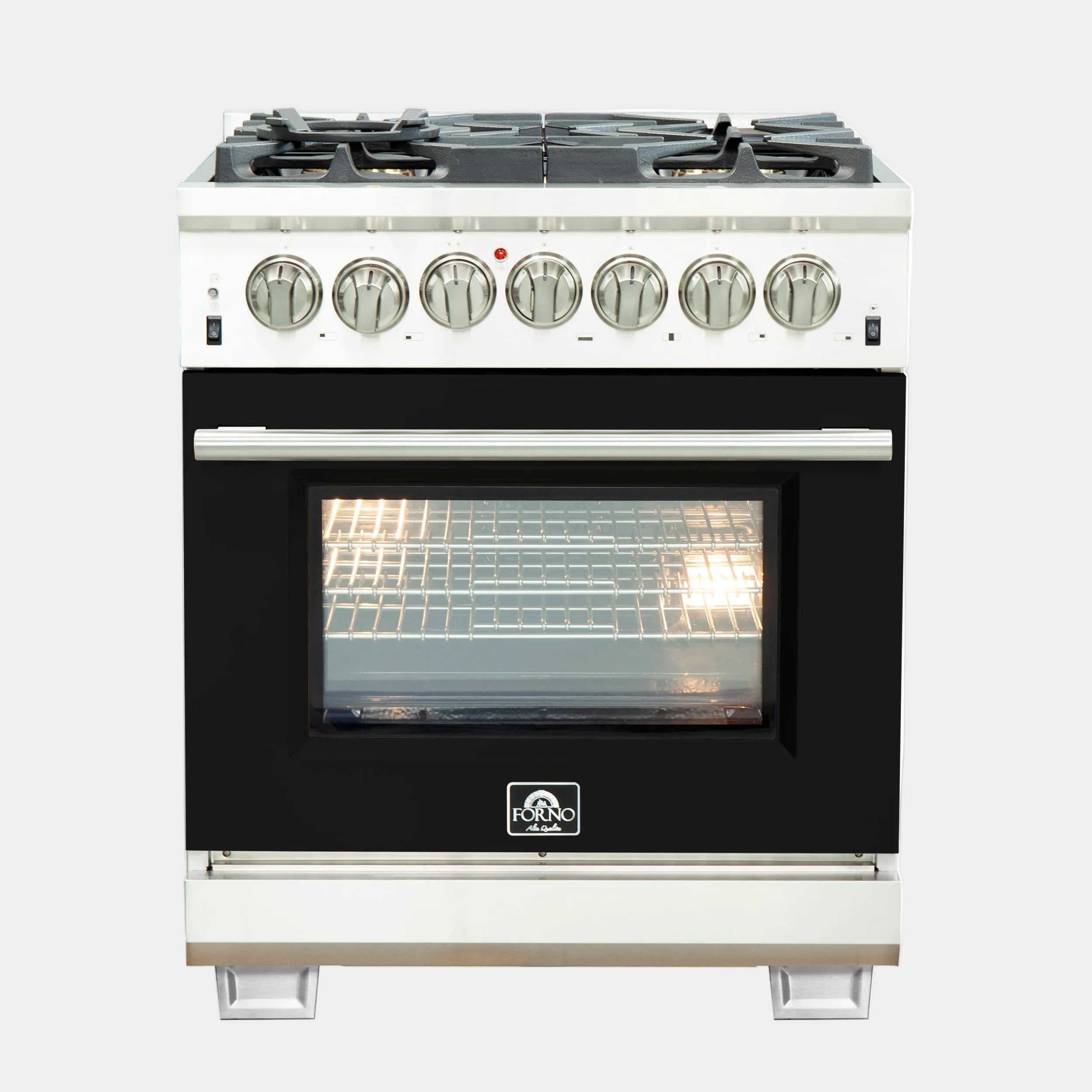 Forno Capriasca 30 in. 4.32 cu. ft. 5-burner Black Dual Fuel Range with Brass Burners | FFSGS6187-36BLK