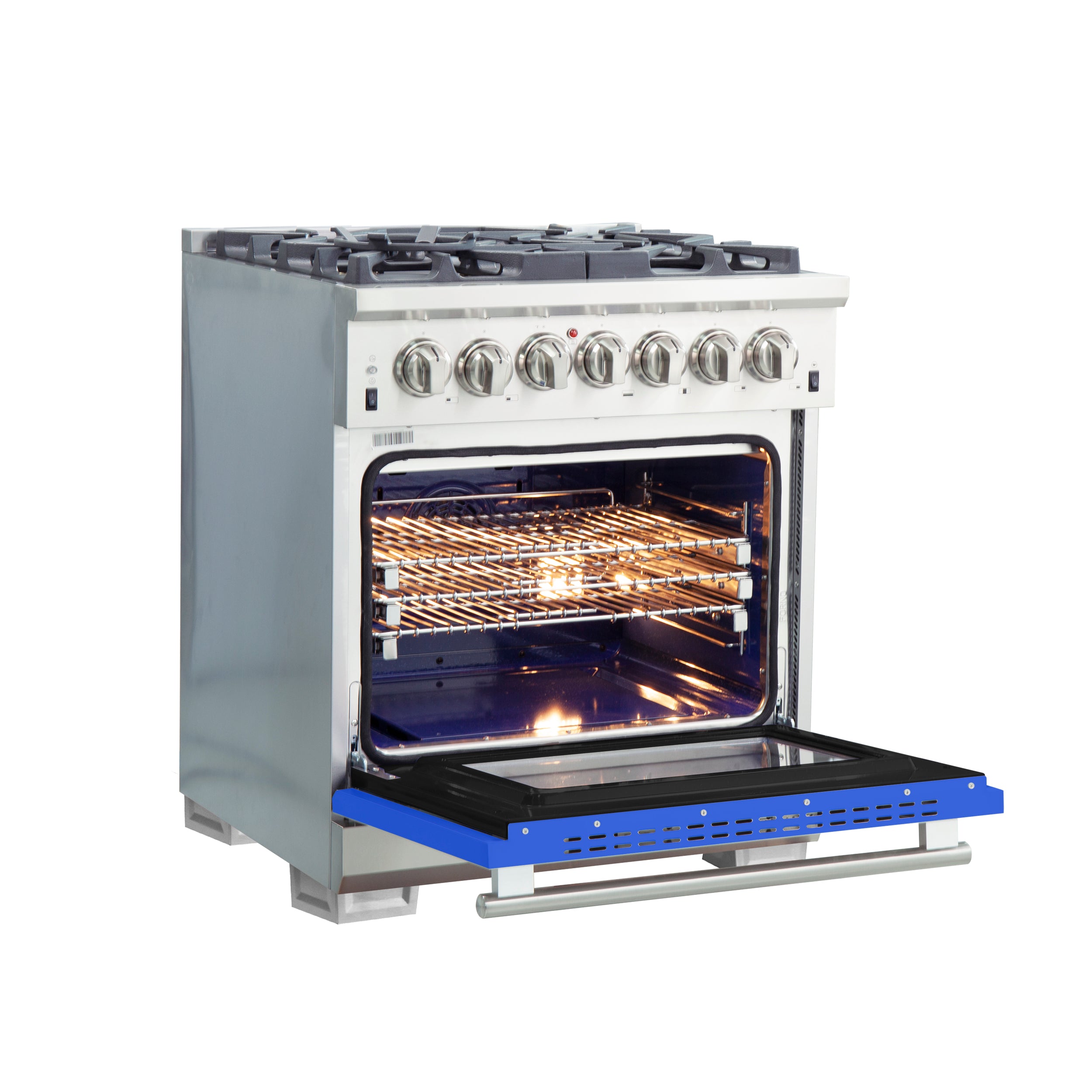 Forno Capriasca 30 in. 4.32 cu. ft. 5-burner Black Dual Fuel Range with Brass Burners | FFSGS6187-30BLU