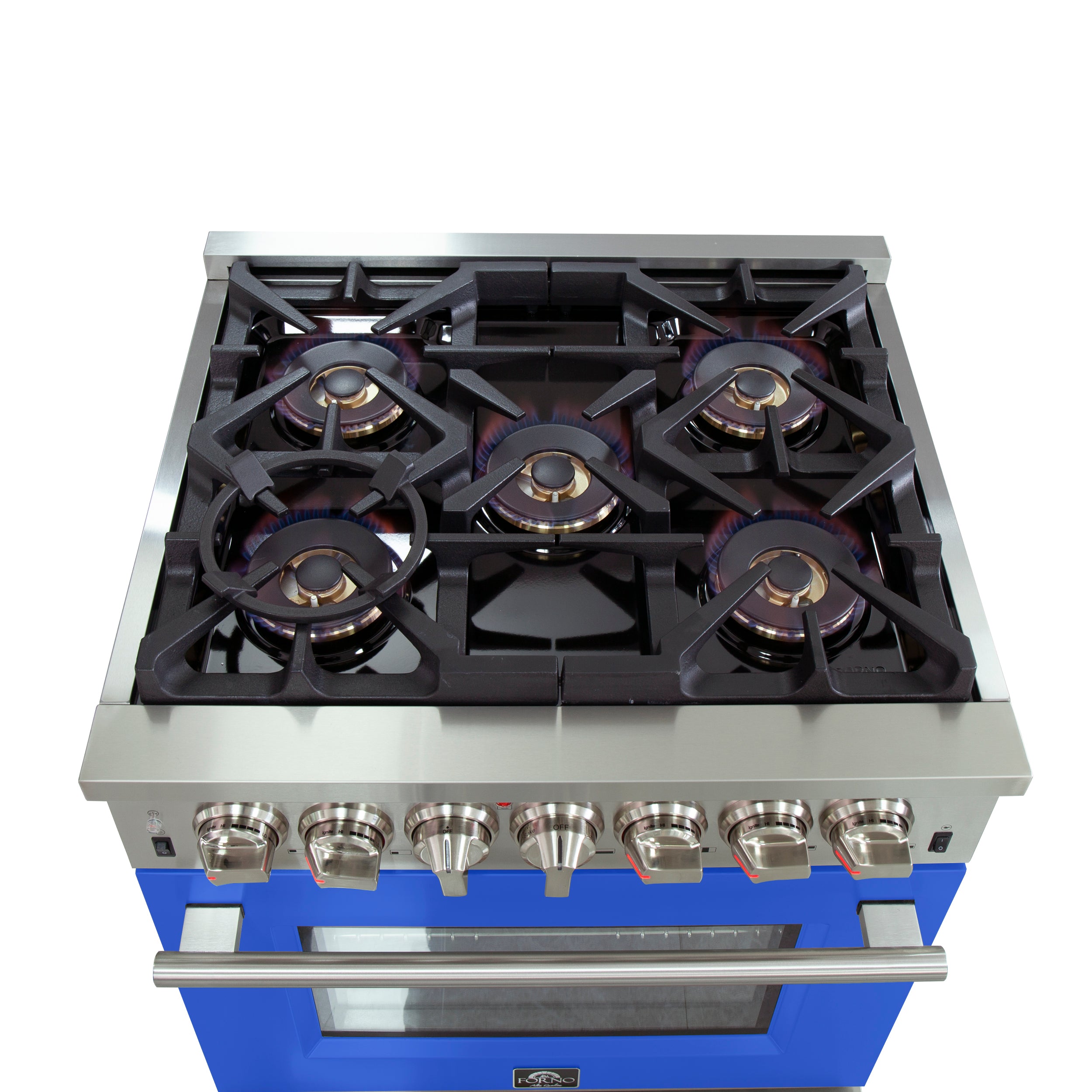 Forno Capriasca 30 in. 4.32 cu. ft. 5-burner Black Dual Fuel Range with Brass Burners | FFSGS6187-30BLU