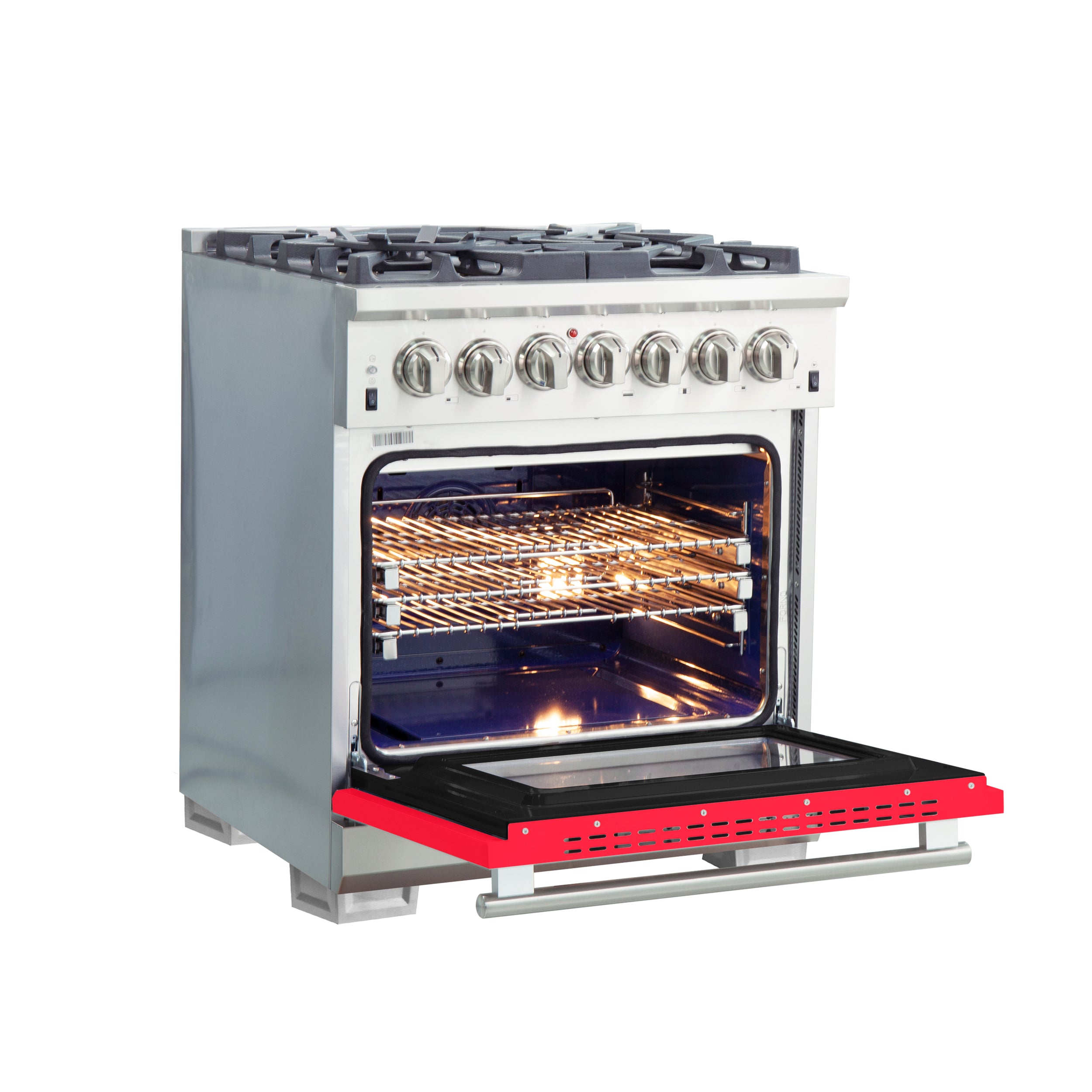 Forno Capriasca 30 in. 4.32 cu. ft. 5-burner Red Dual Fuel Range with Brass Burners | FFSGS6187-30RED