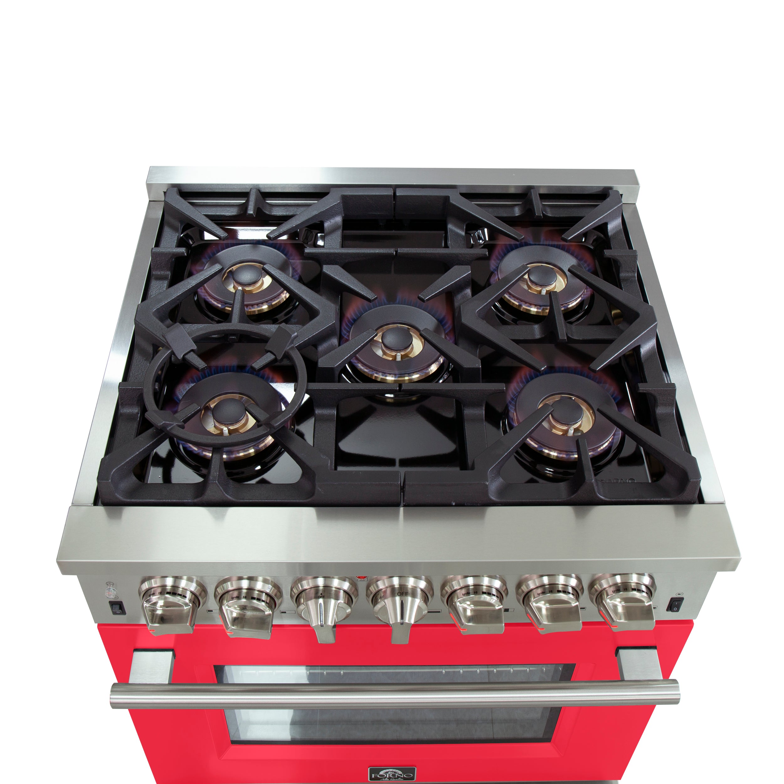 Forno Capriasca 30 in. 4.32 cu. ft. 5-burner Red Dual Fuel Range with Brass Burners | FFSGS6187-30RED