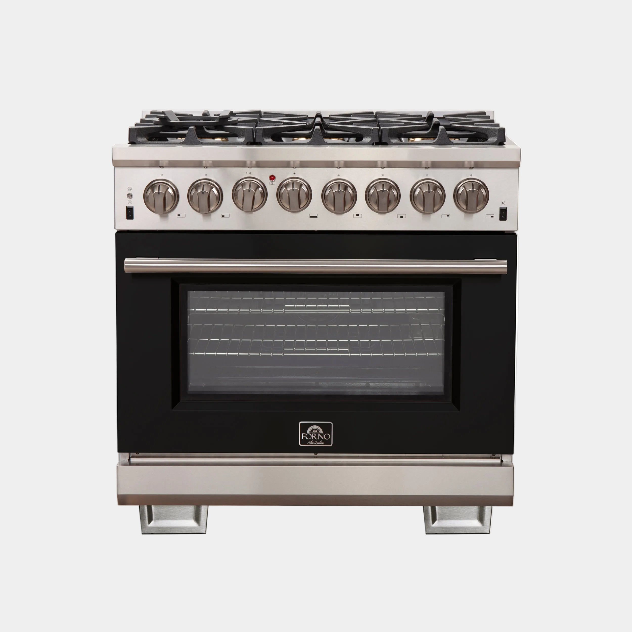 Forno Capriasca 36 in. 5.36 cu. ft. 6-burner Black Dual Fuel Range with Brass Burners | FFSGS6187-36BLK