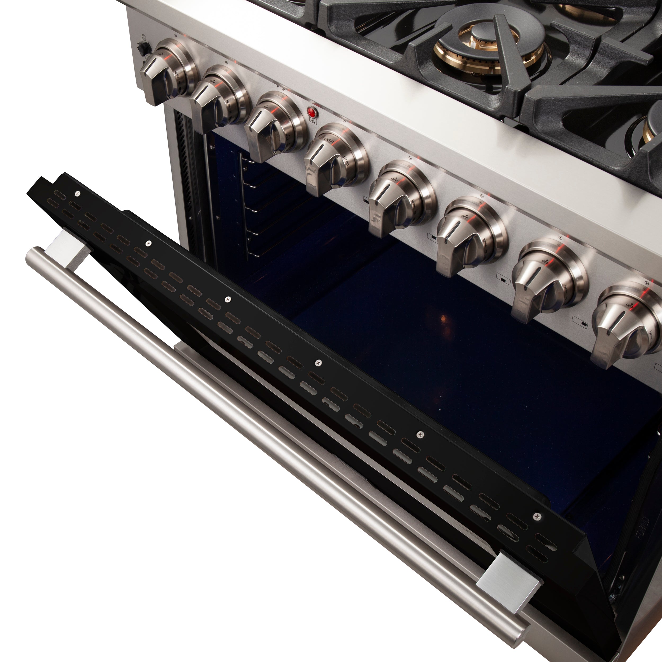 Forno Capriasca 36 in. 5.36 cu. ft. 6-burner Black Dual Fuel Range with Brass Burners | FFSGS6187-36BLK