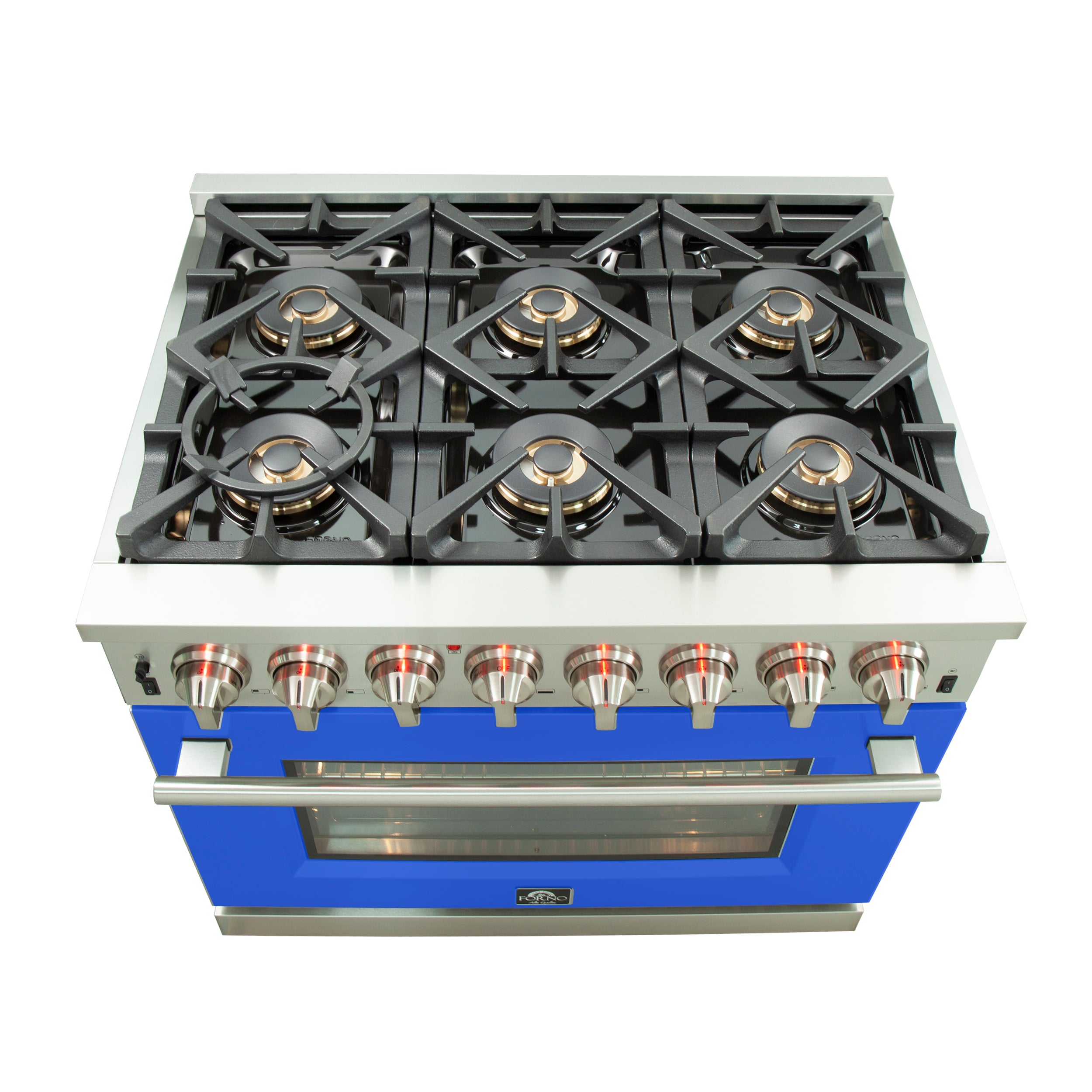 Forno Capriasca 36 in. 5.36 cu. ft. 6-burner Blue Dual Fuel Range with Brass Burners | FFSGS6187-36BLU