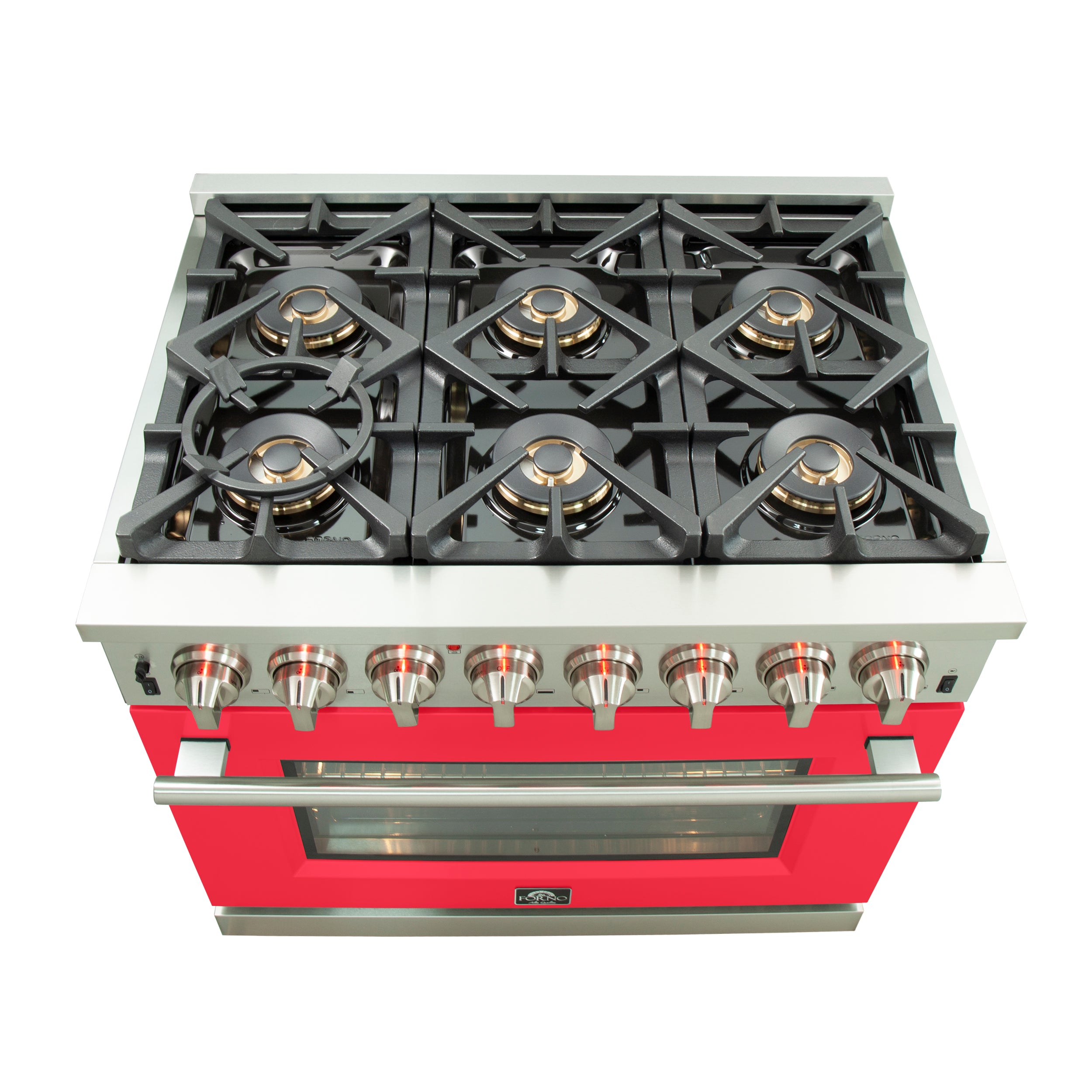 Forno Capriasca 36 in. 5.36 cu. ft. 6-burner Red Dual Fuel Range with Brass Burners | FFSGS6187-36RED