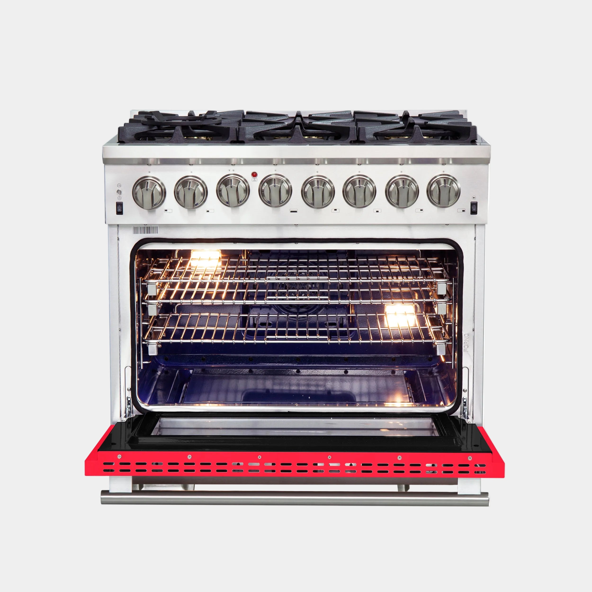 Forno Capriasca 36 in. 5.36 cu. ft. 6-burner Red Dual Fuel Range with Brass Burners | FFSGS6187-36RED