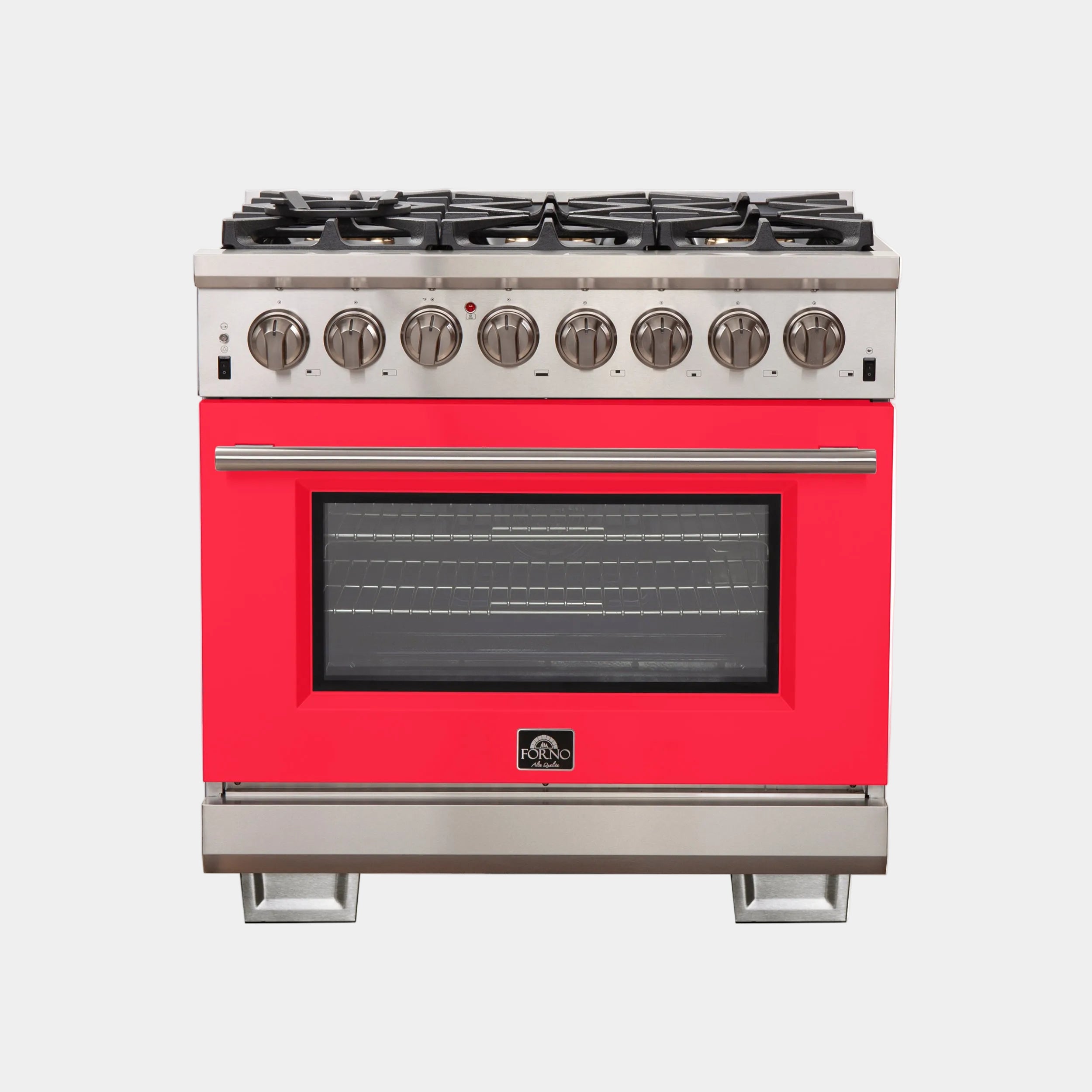 Forno Capriasca 36 in. 5.36 cu. ft. 6-burner Red Dual Fuel Range with Brass Burners | FFSGS6187-36RED