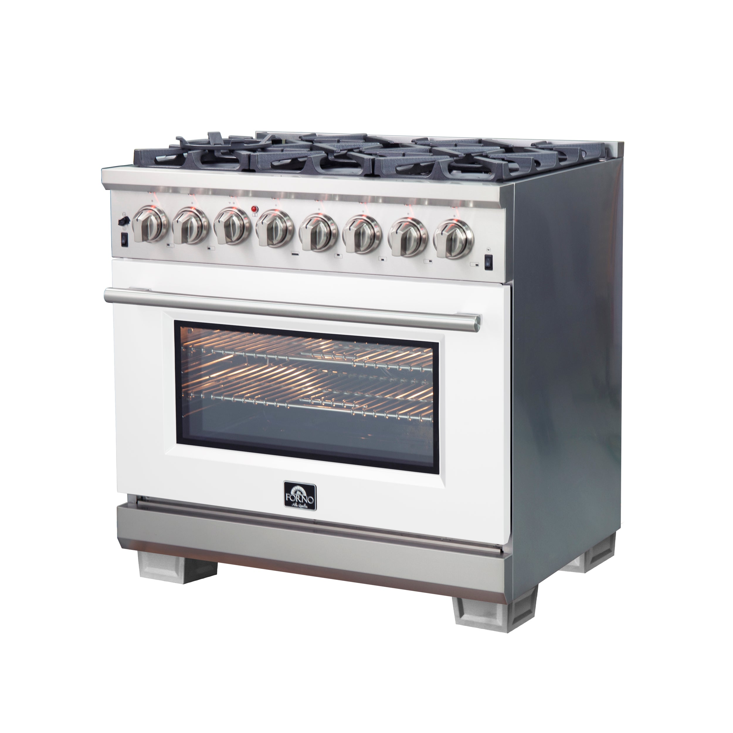 Forno Capriasca 36 in. 5.36 cu. ft. 6-burner White Dual Fuel Range with Brass Burners | FFSGS6187-36WHT