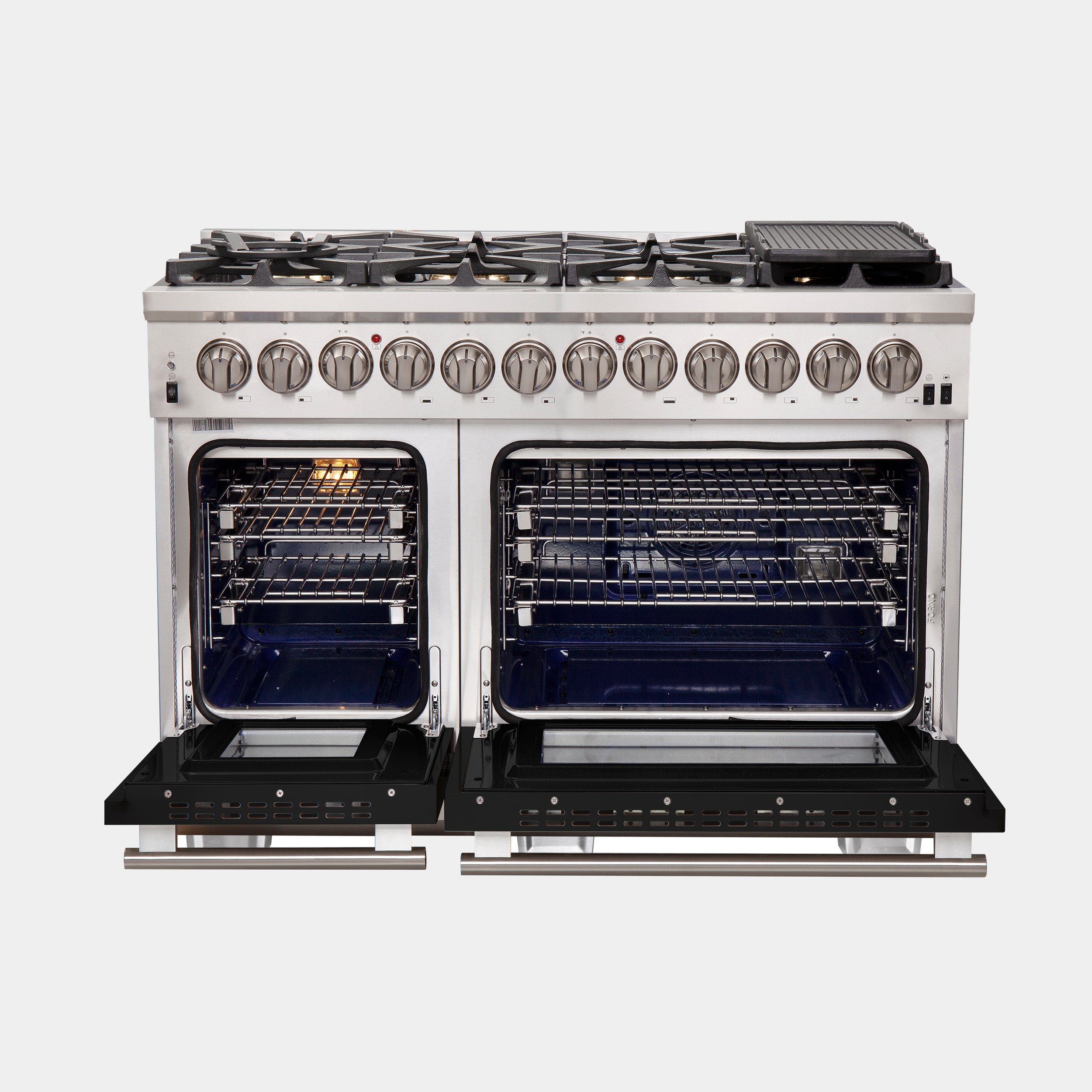 Forno Capriasca 48 in. 6.58 cu. ft. 8-burner Black Dual Fuel Range with Brass Burners | FFSGS6187-48BLK