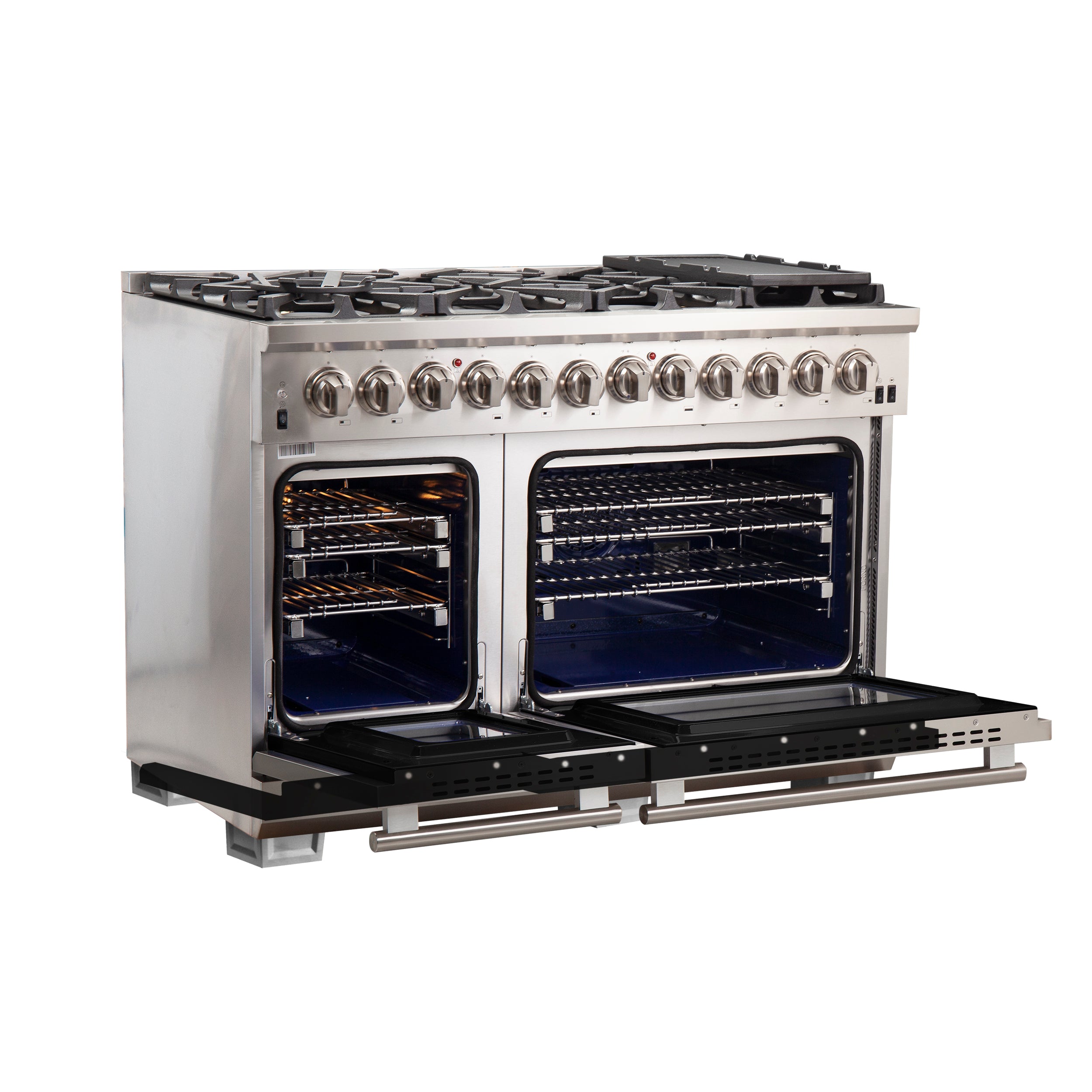 Forno Capriasca 48 in. 6.58 cu. ft. 8-burner Black Dual Fuel Range with Brass Burners | FFSGS6187-48BLK