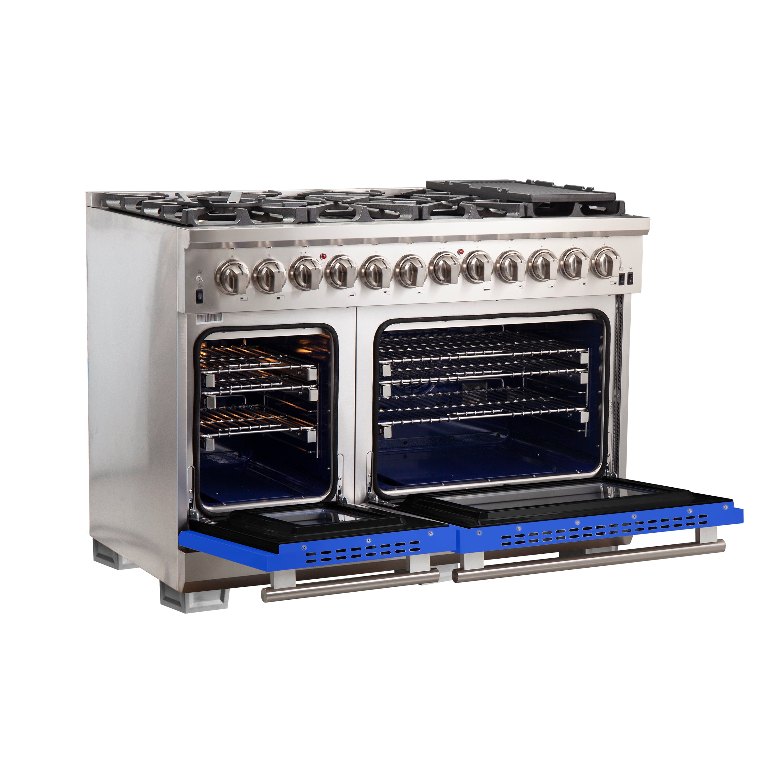 Forno Capriasca 48 in. 6.58 cu. ft. 8-burner Blue Dual Fuel Range with Brass Burners | FFSGS6187-48BLU