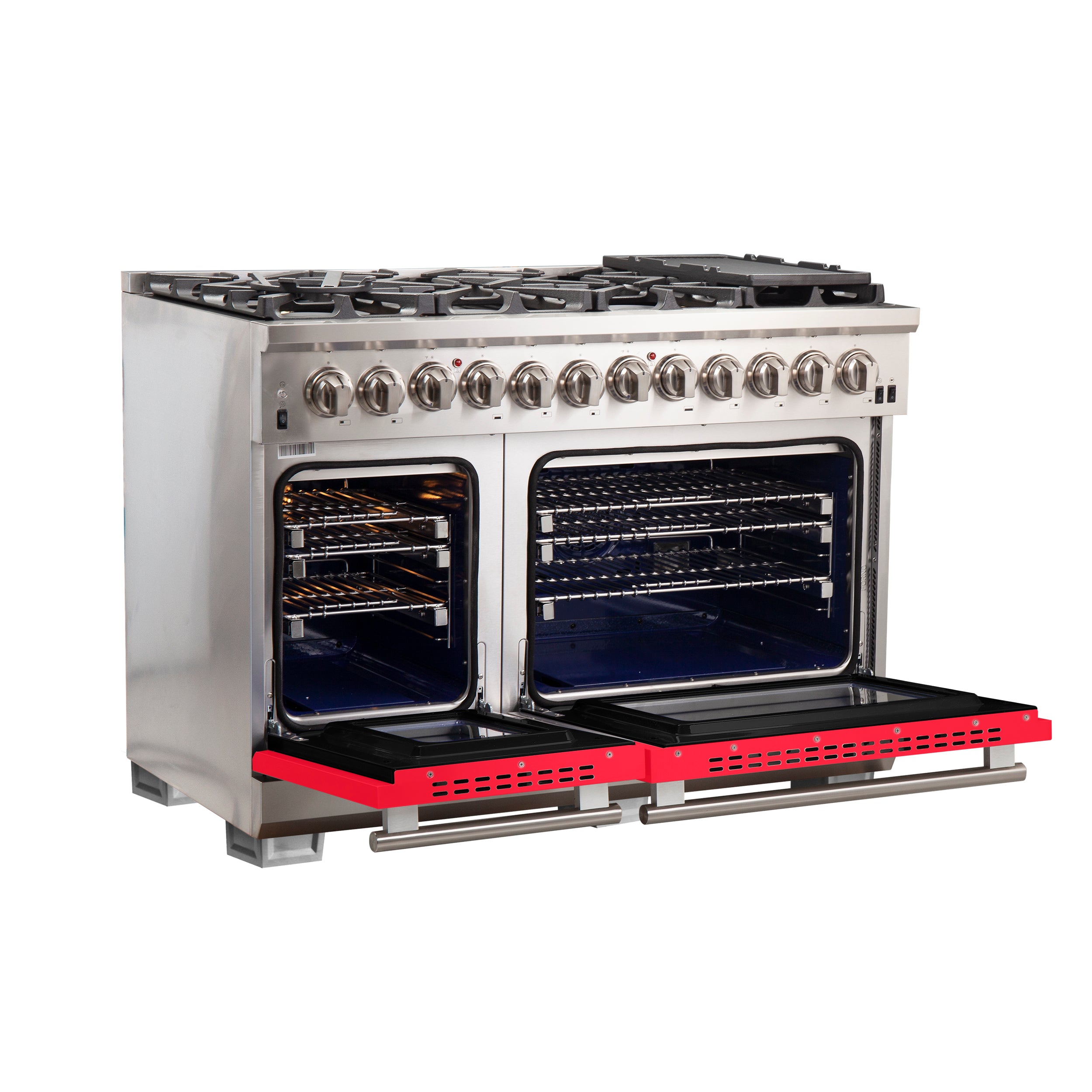 Forno Capriasca 48 in. 6.58 cu. ft. 8-burner Red Dual Fuel Range with Brass Burners | FFSGS6187-48RED
