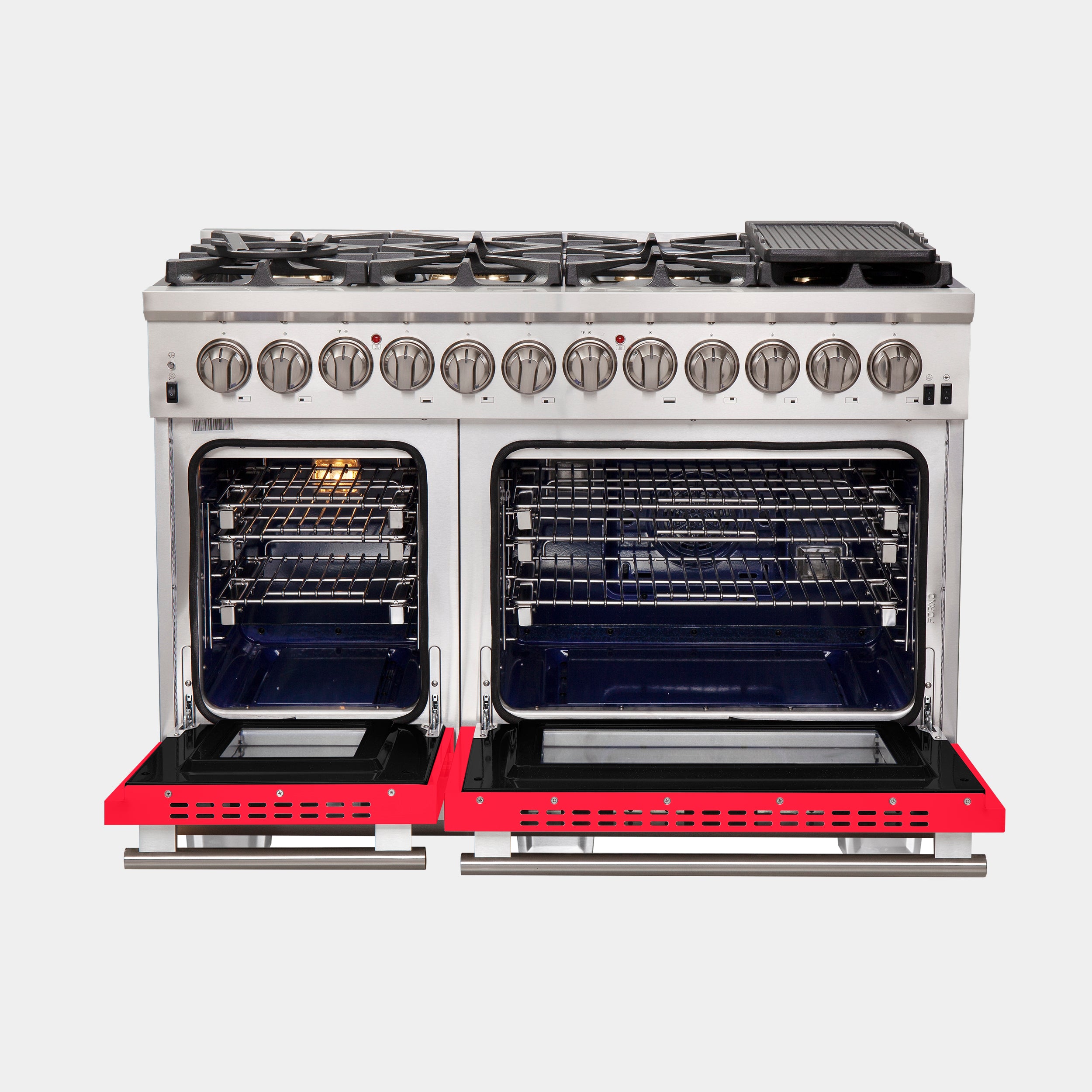 Forno Capriasca 48 in. 6.58 cu. ft. 8-burner Red Dual Fuel Range with Brass Burners | FFSGS6187-48RED