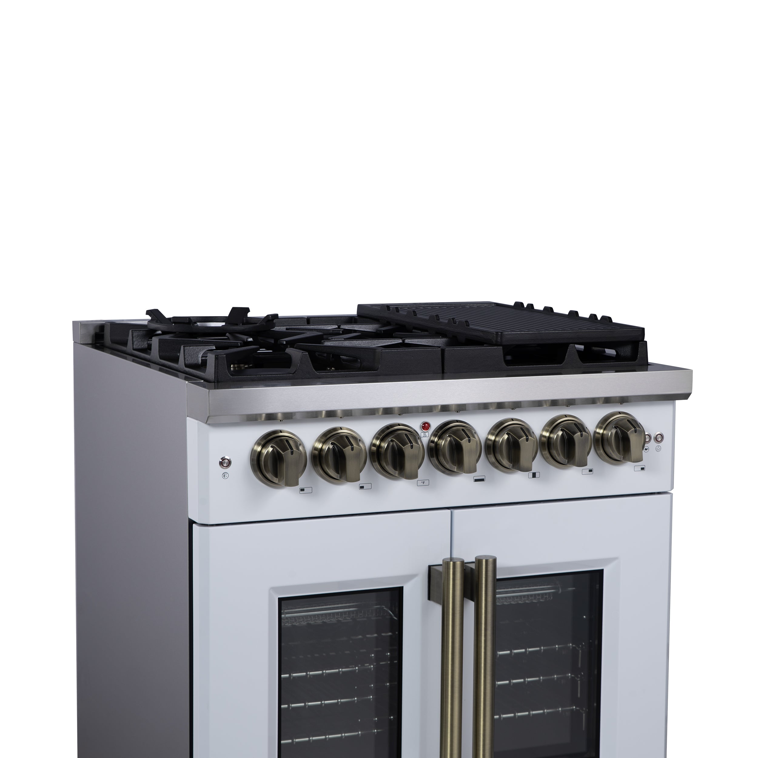 Forno Capriasca 30 in. 4.32 cu. ft. 5-Burner White French Door Dual Fuel Range with Antique Brass Accents | FFSGS6387-30WHT