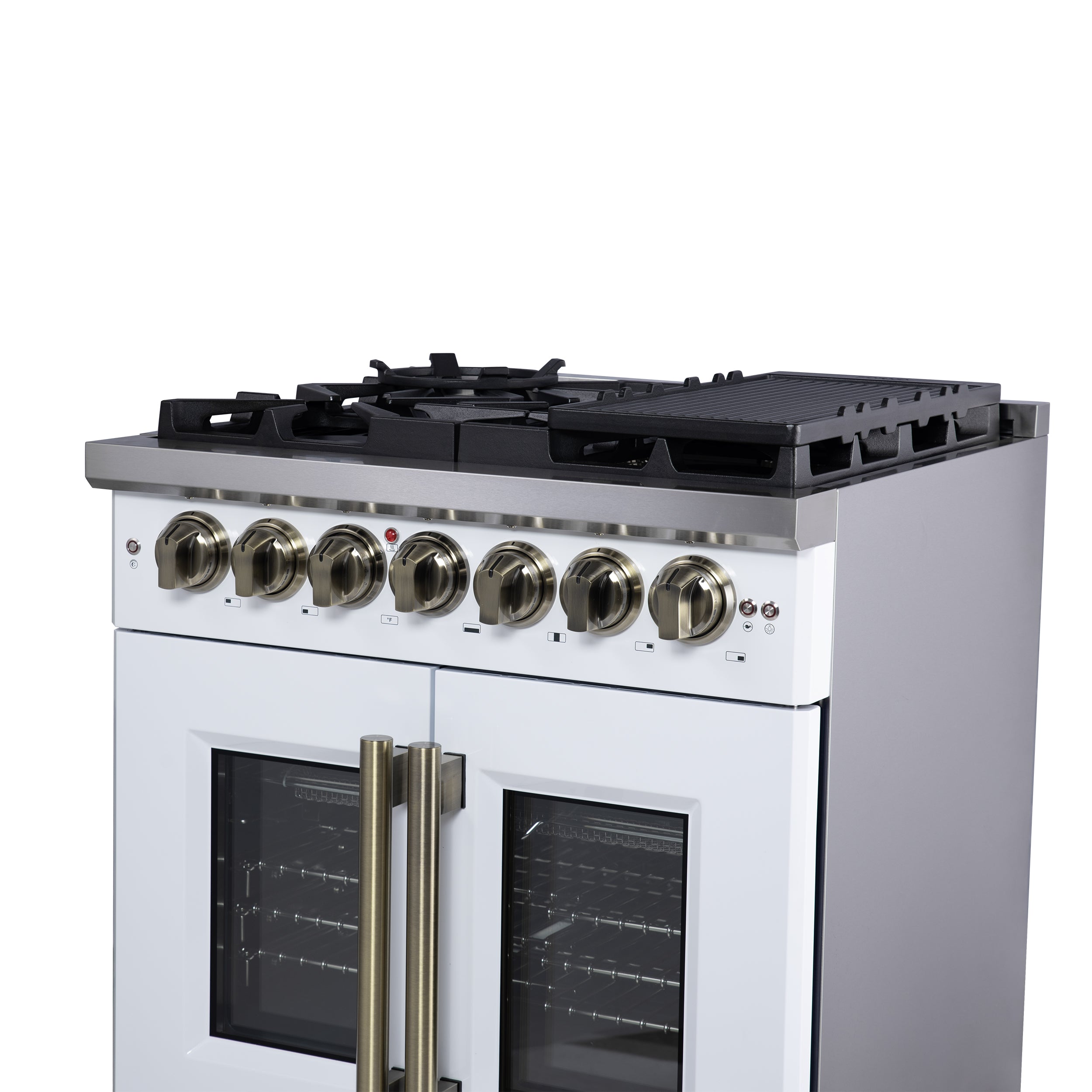 Forno Capriasca 30 in. 4.32 cu. ft. 5-Burner White French Door Dual Fuel Range with Antique Brass Accents | FFSGS6387-30WHT