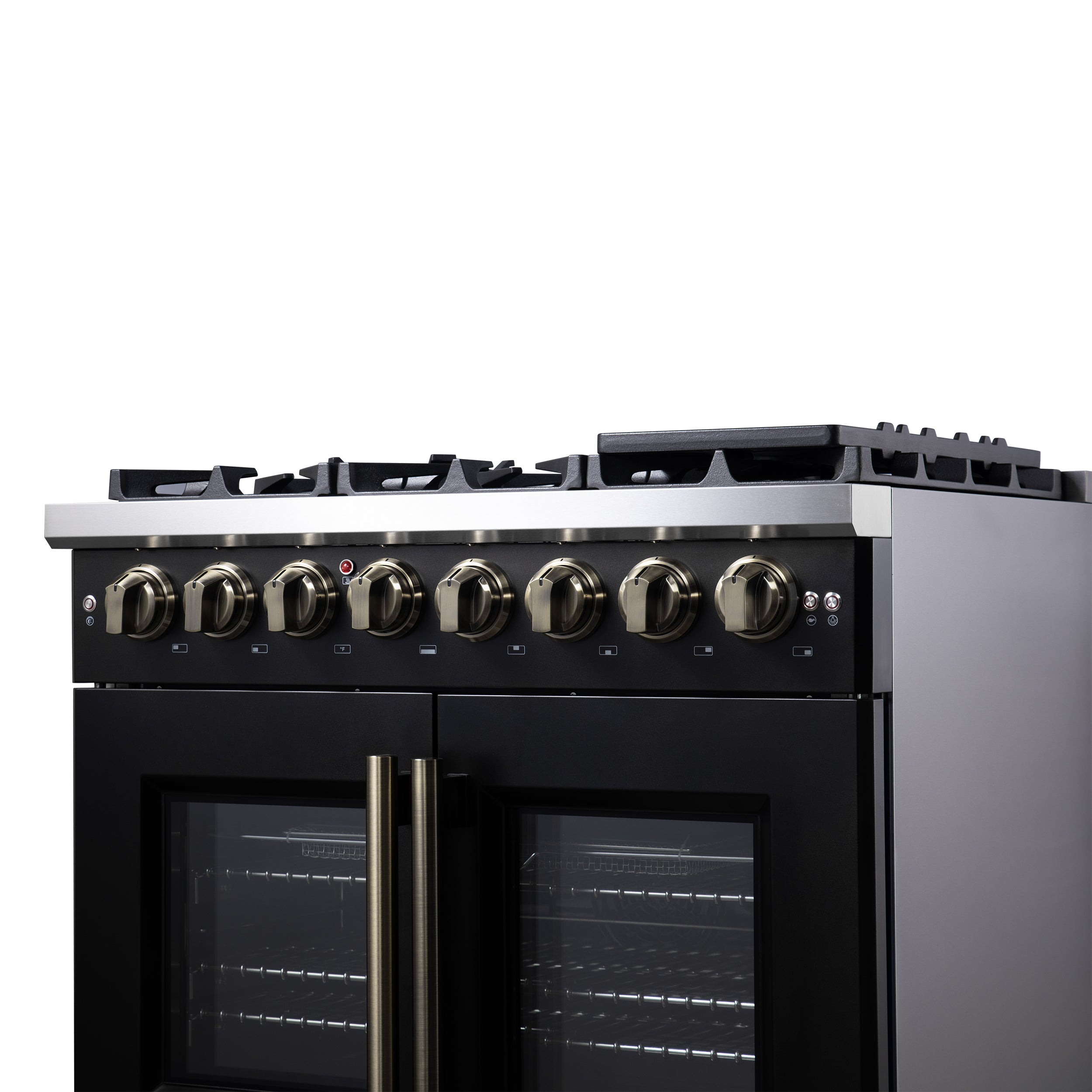 Forno Capriasca 36 in. 5.36 cu. ft. 6-Burner Black French Door Dual Fuel Range with Antique Brass Accents | FFSGS6387-36BLK