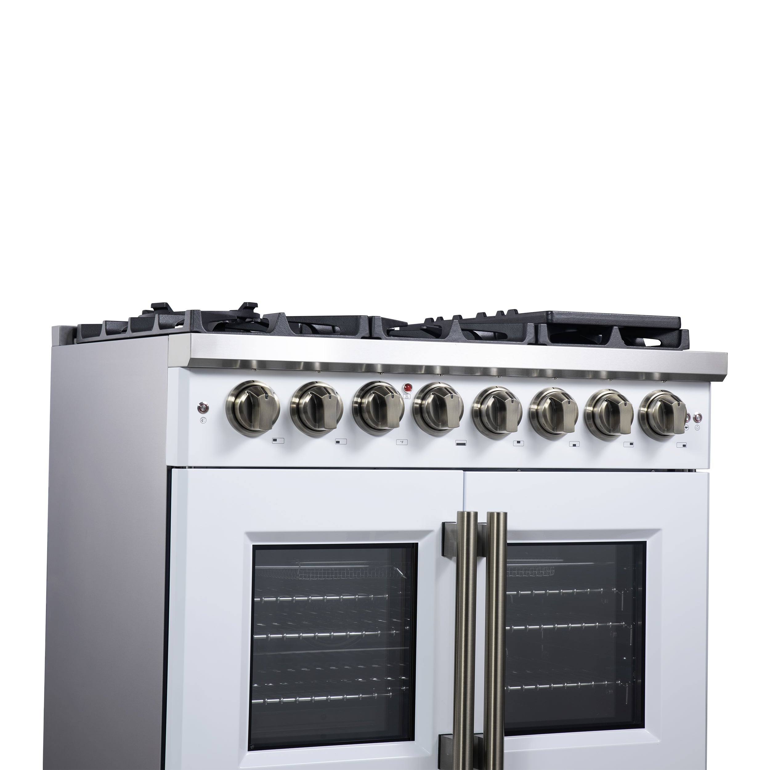 Forno Capriasca 36 in. 5.36 cu. ft. 6-Burner White French Door Dual Fuel Range with Antique Brass Accents | FFSGS6387-36WHT