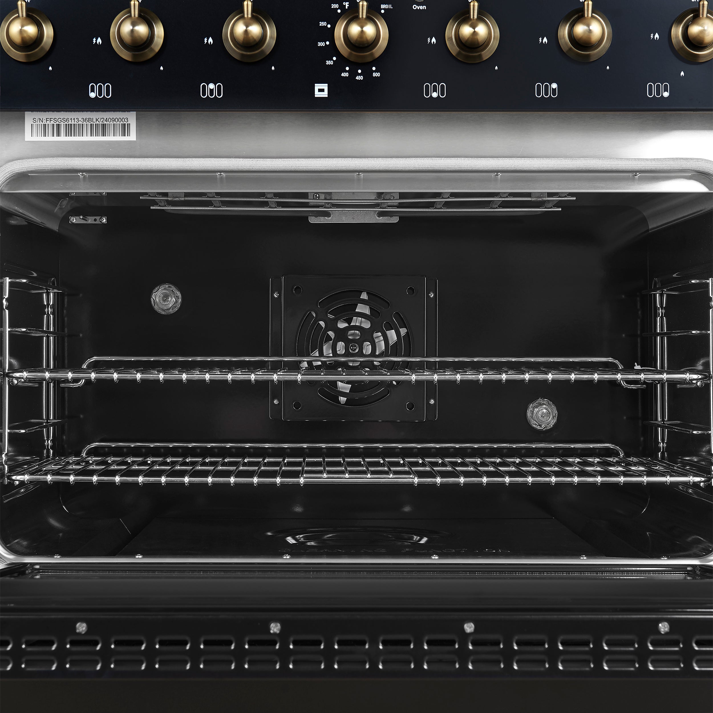 Forno Antico 36 in. 4.5 cu. ft. 6-Burner Black Dual Fuel Range with Antique Brass Accents | FFSGS6113-36BLK