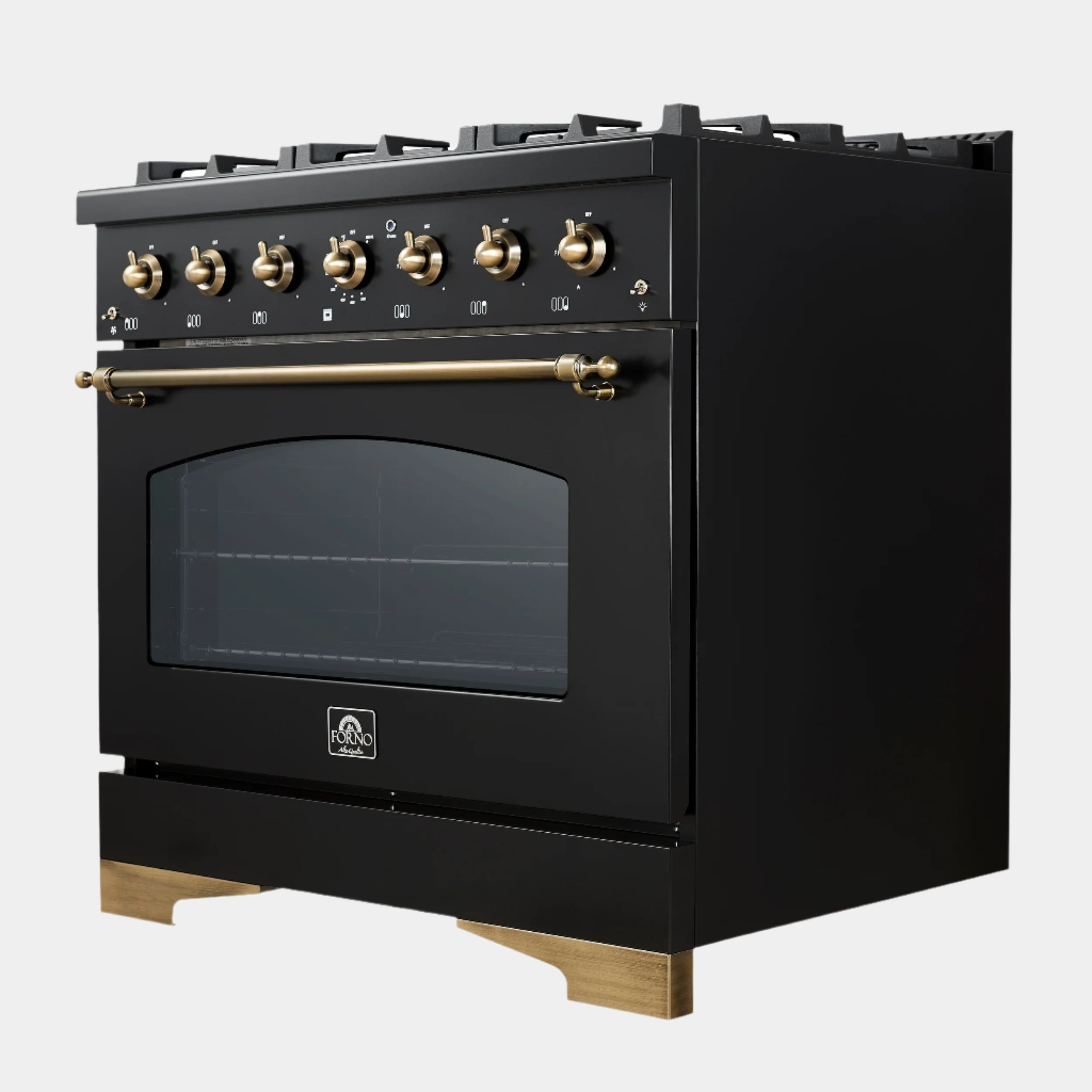 Forno Antico 36 in. 4.5 cu. ft. 6-Burner Black Dual Fuel Range with Antique Brass Accents | FFSGS6113-36BLK