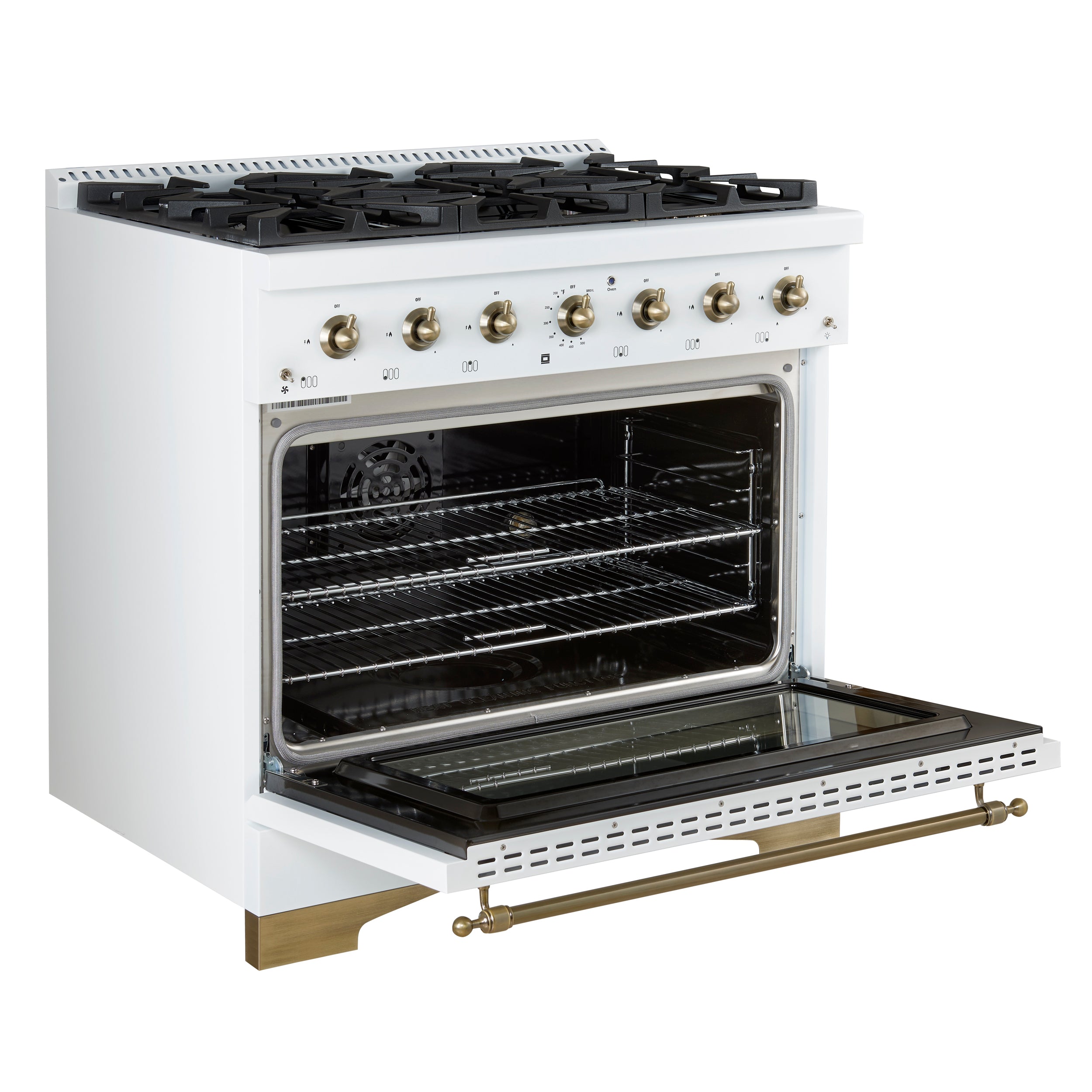Forno Antico 36 in. 4.5 cu. ft. 6-Burner White Dual Fuel Range with Antique Brass Accents | FFSGS6113-36WHT