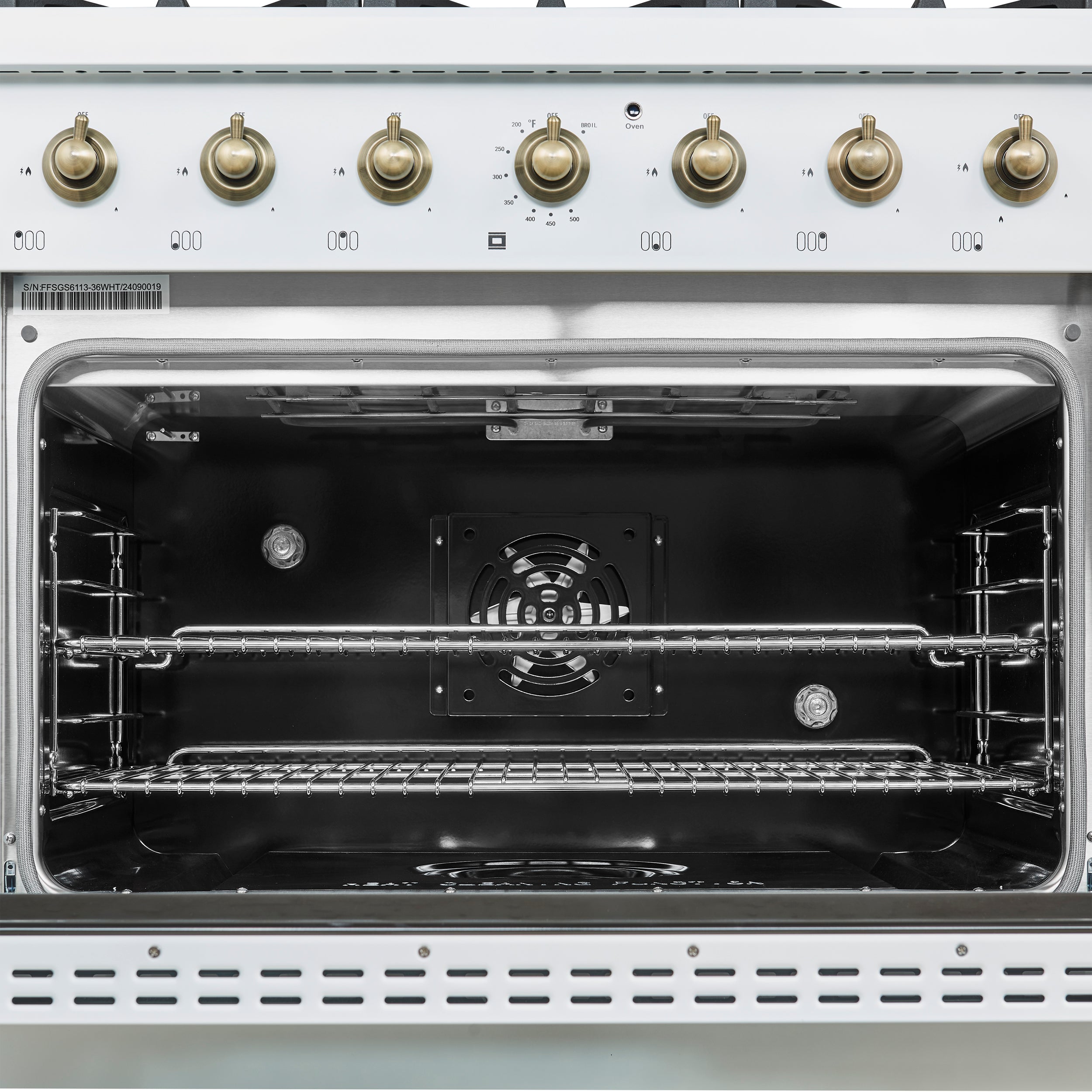 Forno Antico 36 in. 4.5 cu. ft. 6-Burner White Dual Fuel Range with Antique Brass Accents | FFSGS6113-36WHT