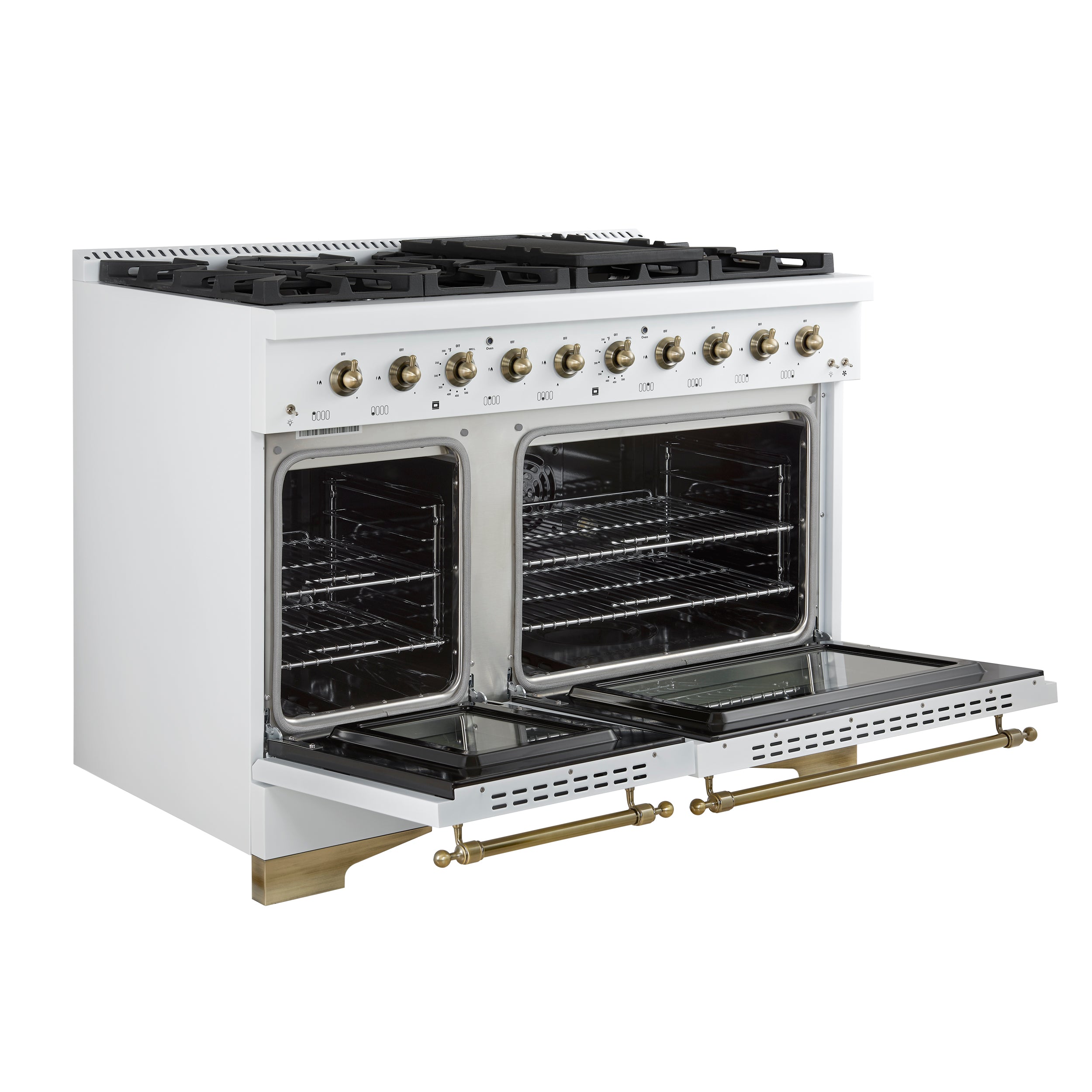 Forno Antico 48 in. 5.5 cu. ft. 8-Burner White Dual Fuel Range with Antique Brass Accents | FFSGS6113-48WHT