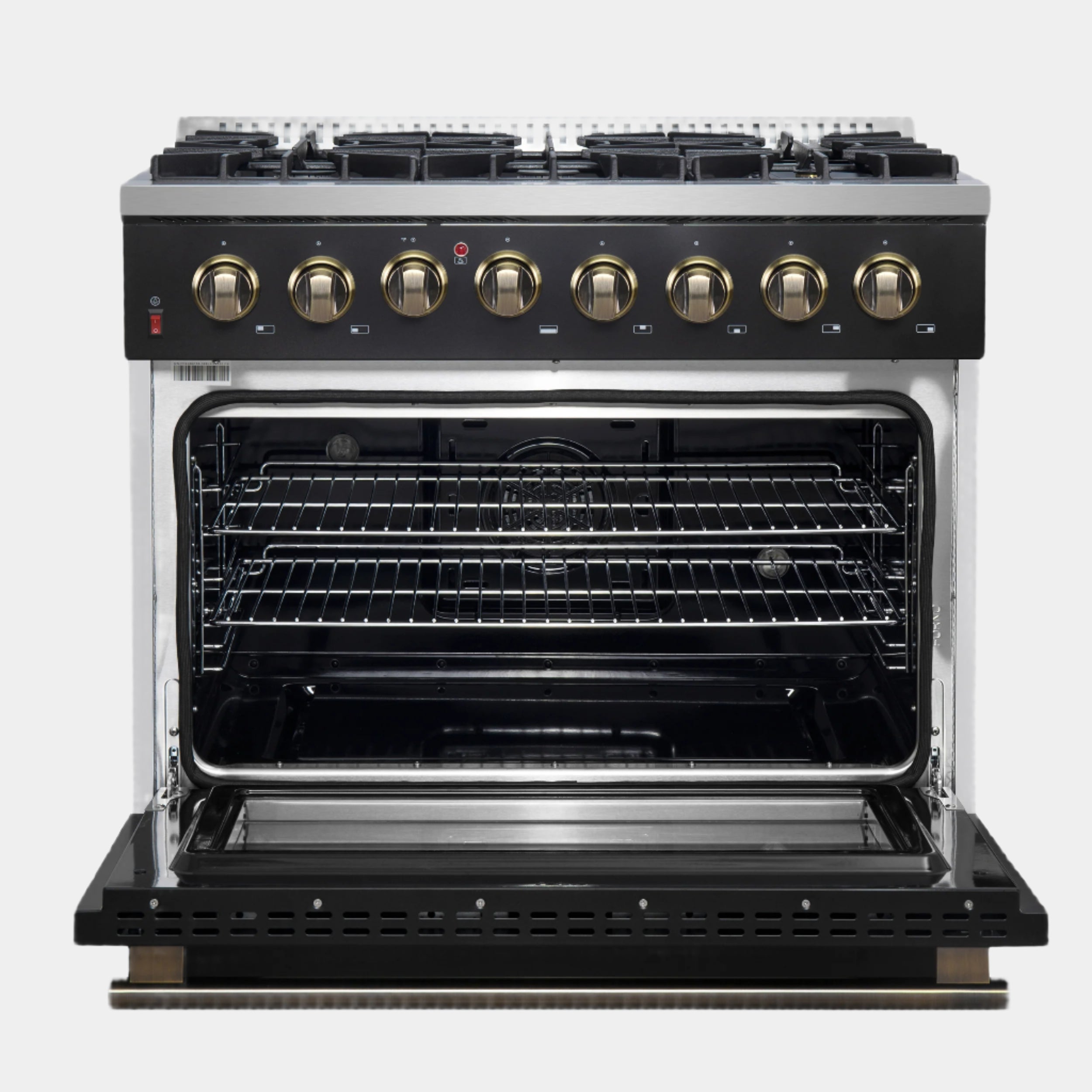 Forno Galiano 36 in. 5.26 cu. ft. 6-Burner Black Dual Fuel Range with Antique Brass Accents | FFSGS6156-36BLK