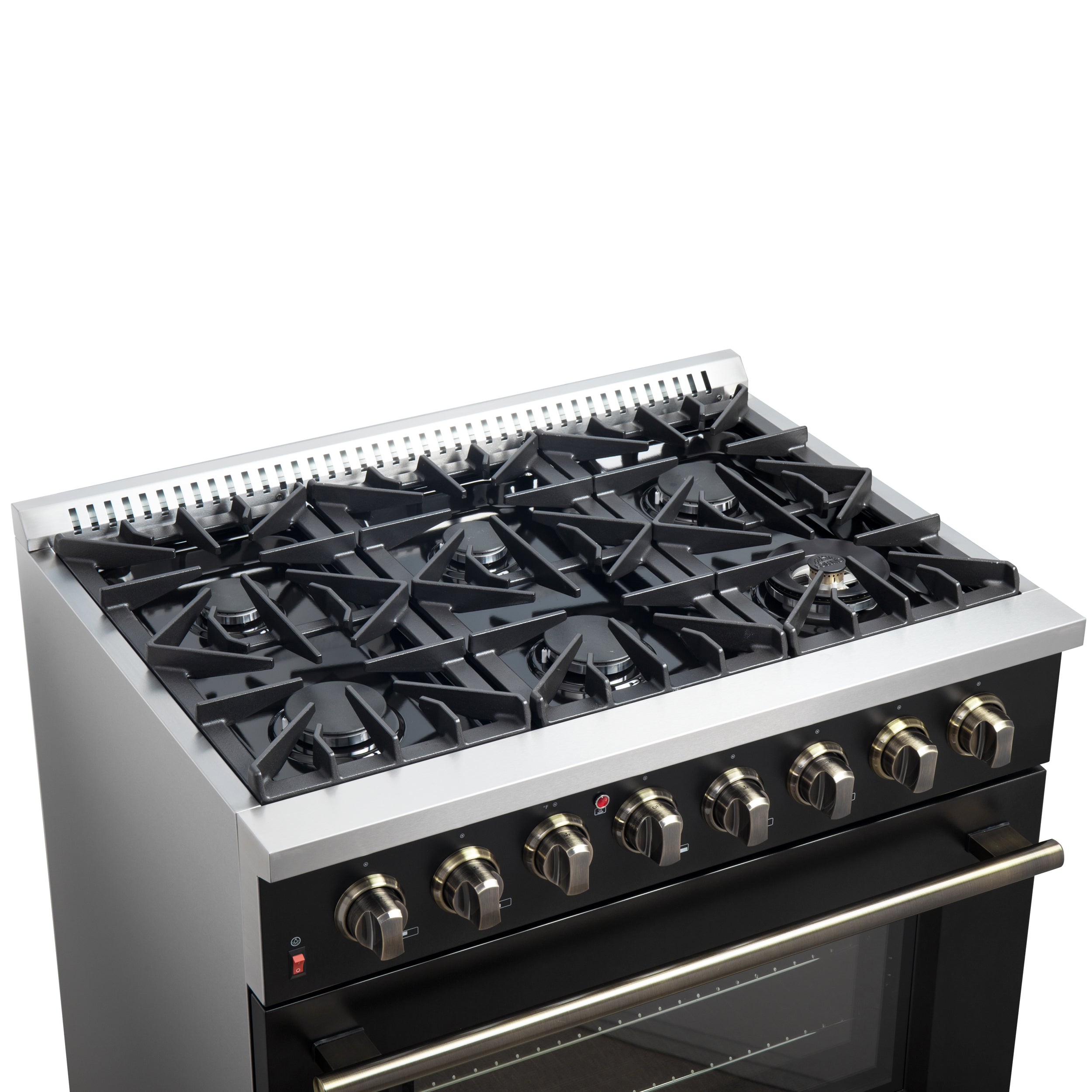 Forno Galiano 36 in. 5.26 cu. ft. 6-Burner Black Dual Fuel Range with Antique Brass Accents | FFSGS6156-36BLK