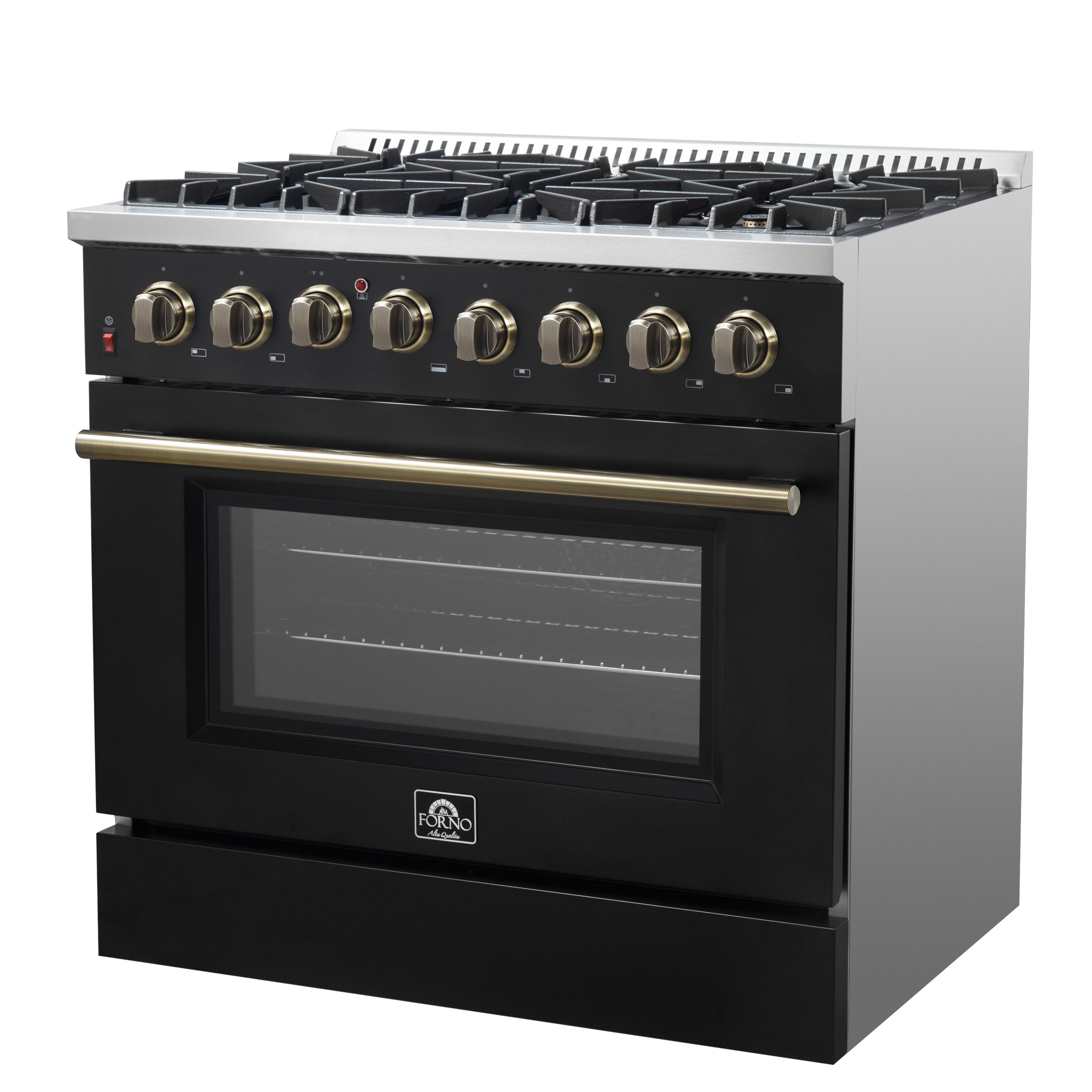 Forno Galiano 36 in. 5.26 cu. ft. 6-Burner Black Dual Fuel Range with Antique Brass Accents | FFSGS6156-36BLK