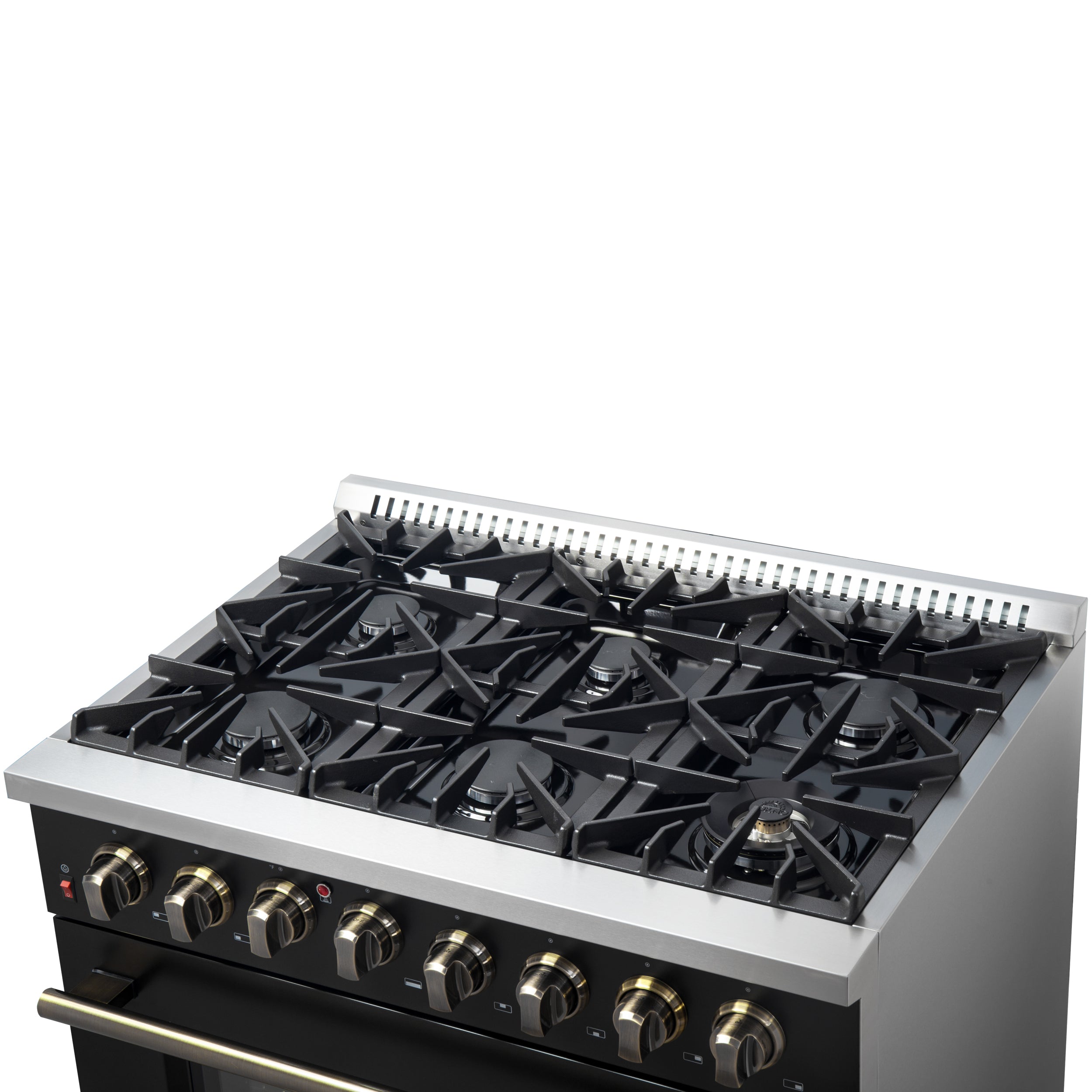 Forno Galiano 36 in. 5.26 cu. ft. 6-Burner Black Dual Fuel Range with Antique Brass Accents | FFSGS6156-36BLK