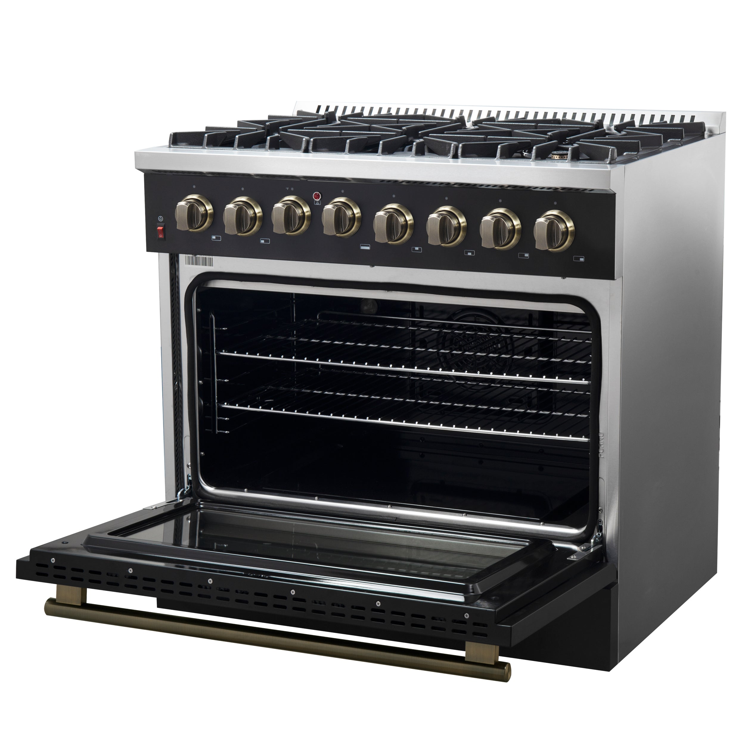 Forno Galiano 36 in. 5.26 cu. ft. 6-Burner Black Dual Fuel Range with Antique Brass Accents | FFSGS6156-36BLK