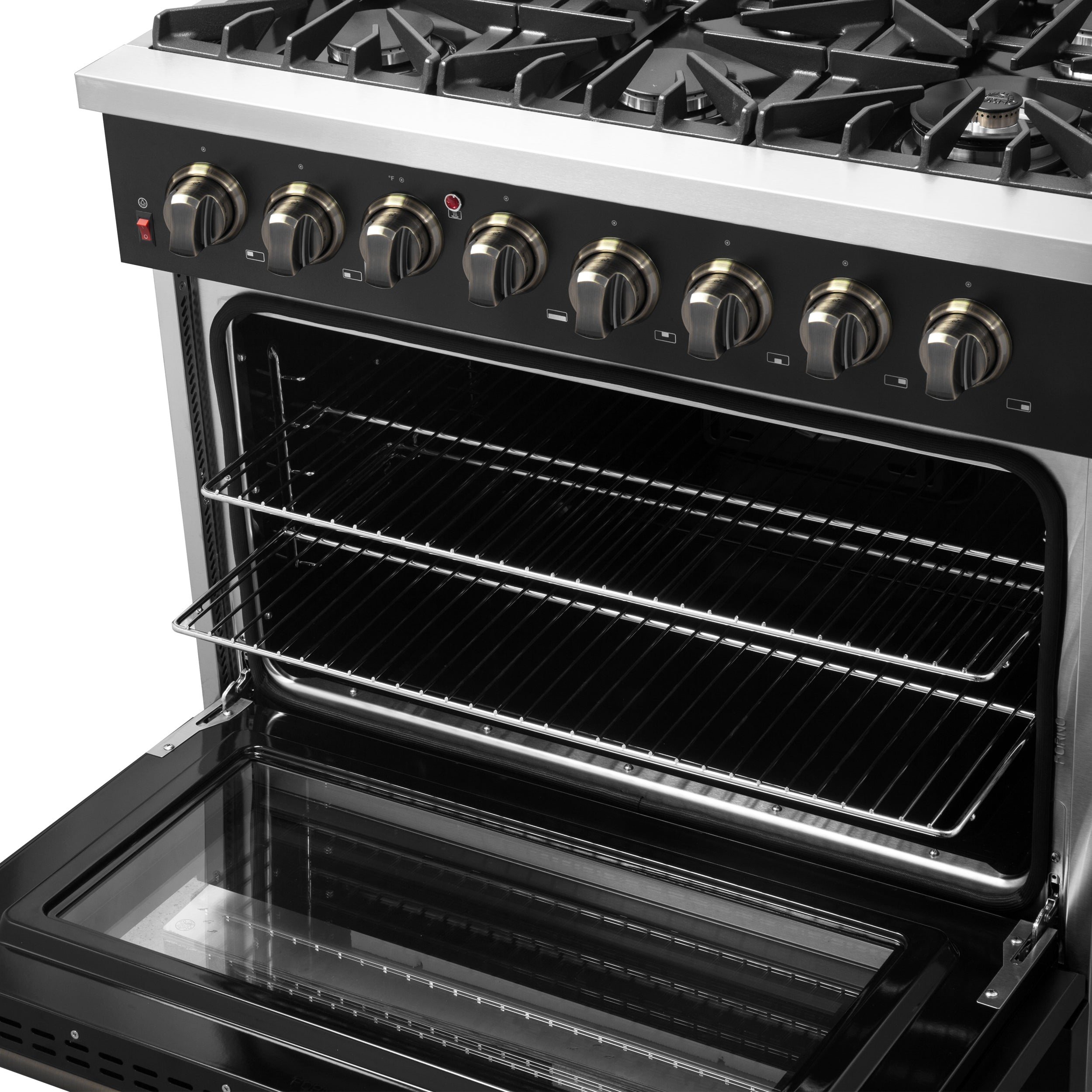 Forno Galiano 36 in. 5.26 cu. ft. 6-Burner Black Dual Fuel Range with Antique Brass Accents | FFSGS6156-36BLK