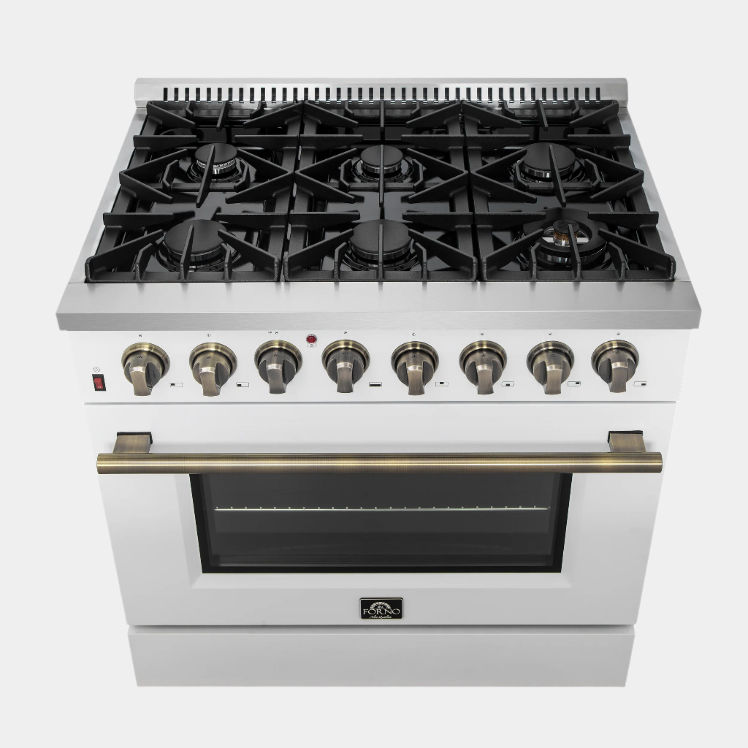 Forno Galiano 36 in. 5.26 cu. ft. 6-Burner White Dual Fuel Range with Antique Brass Accents | FFSGS6156-36WHT
