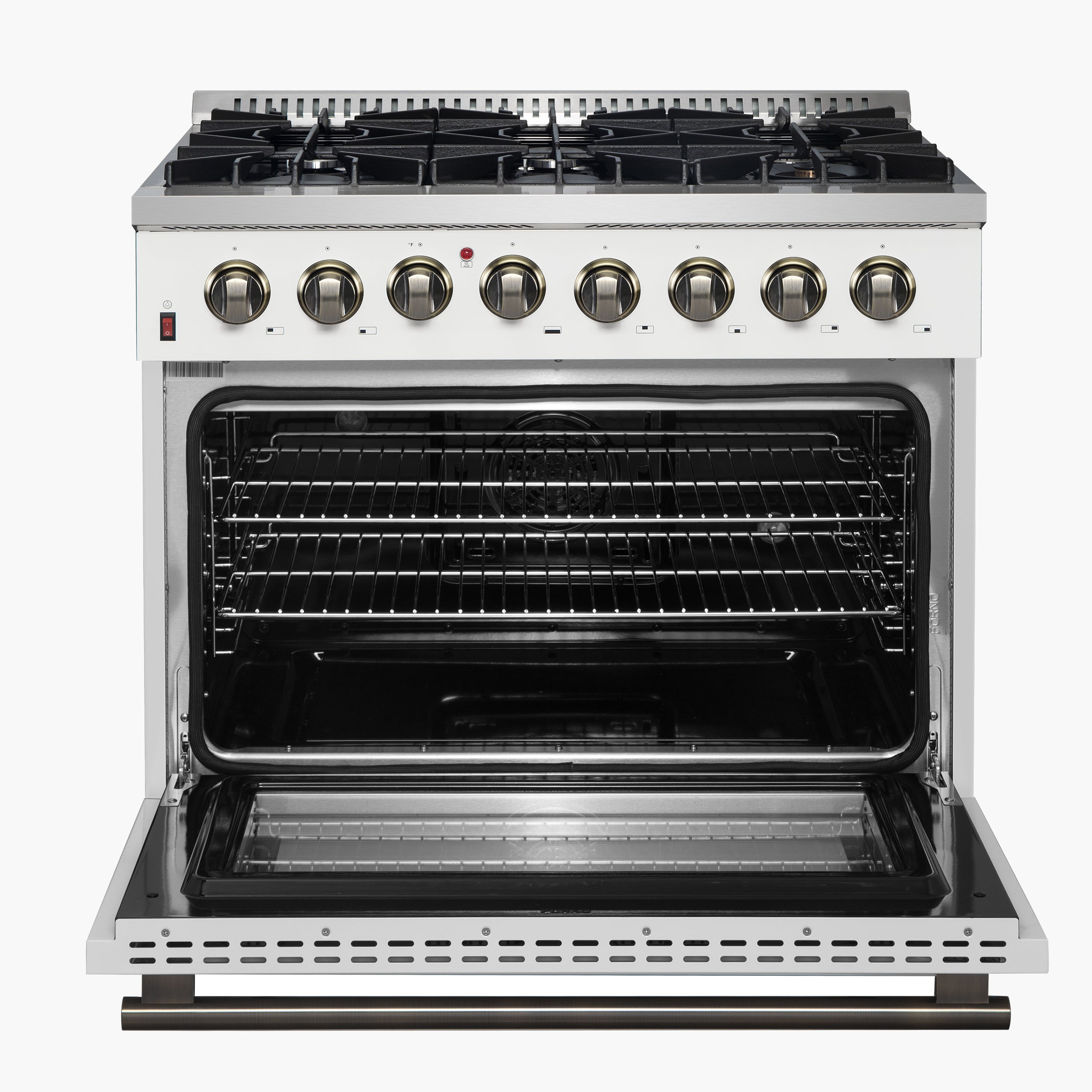 Forno Galiano 36 in. 5.26 cu. ft. 6-Burner White Dual Fuel Range with Antique Brass Accents | FFSGS6156-36WHT