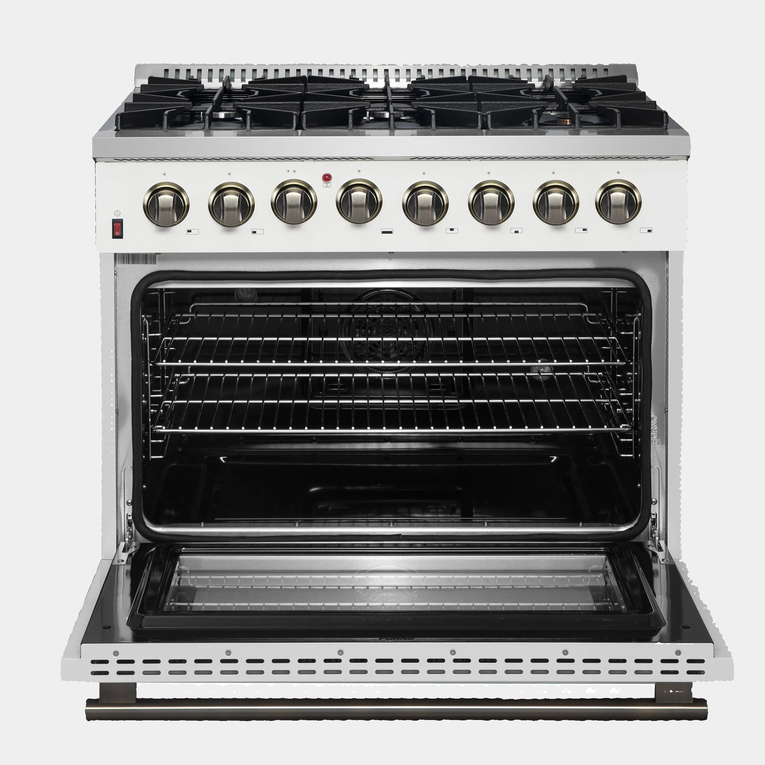 Forno Galiano 36 in. 5.26 cu. ft. 6-Burner White Dual Fuel Range with Antique Brass Accents | FFSGS6156-36WHT