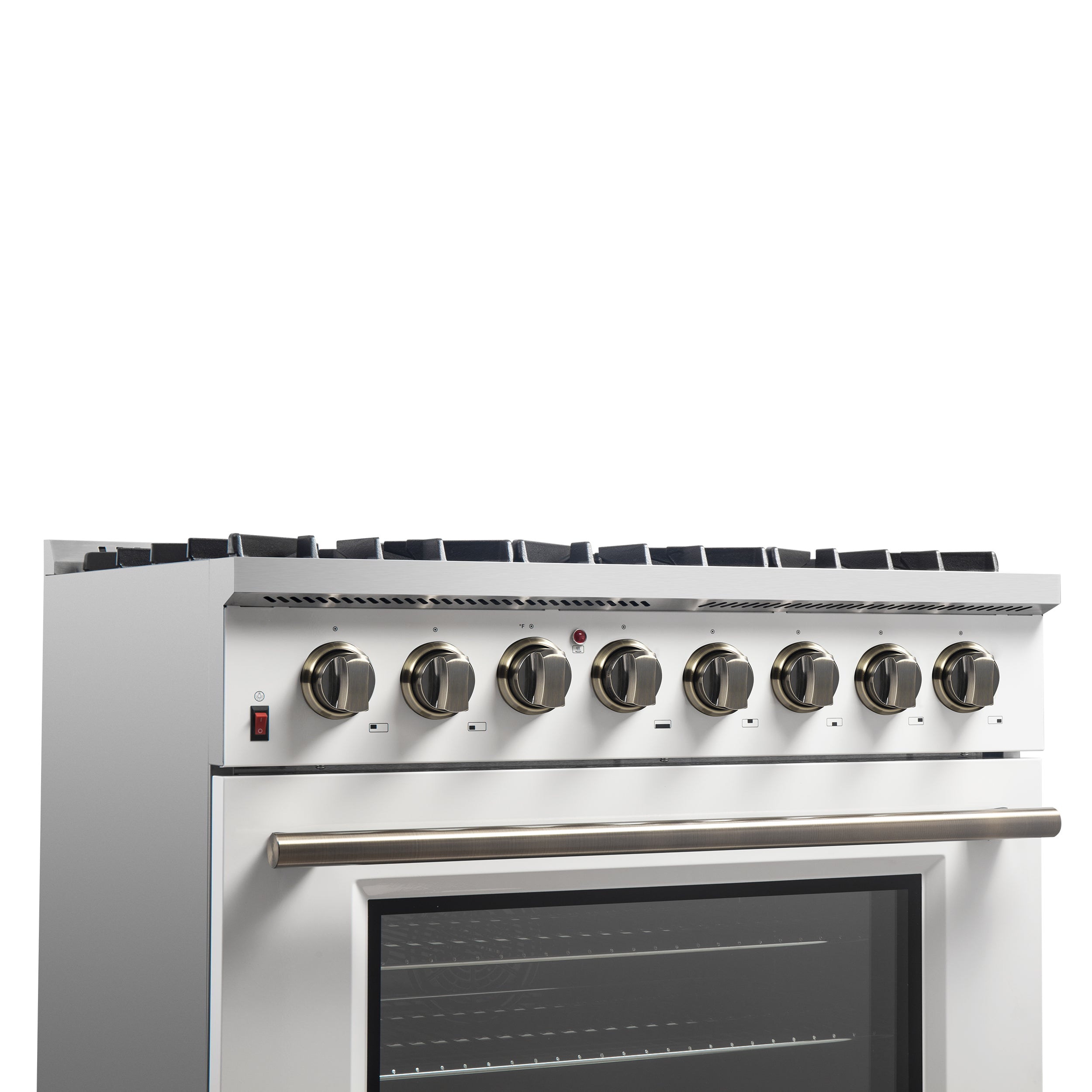 Forno Galiano 36 in. 5.26 cu. ft. 6-Burner White Dual Fuel Range with Antique Brass Accents | FFSGS6156-36WHT