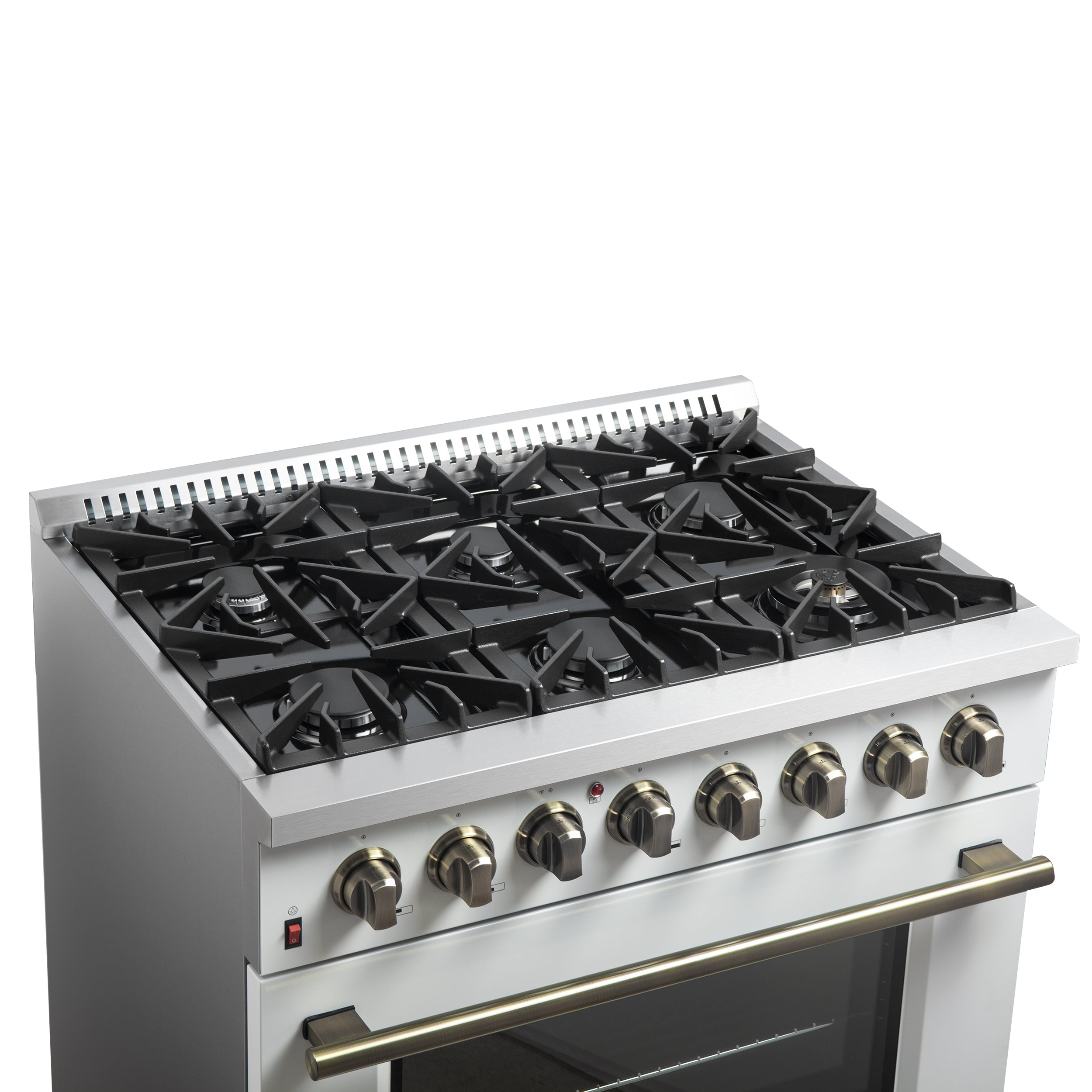 Forno Galiano 36 in. 5.26 cu. ft. 6-Burner White Dual Fuel Range with Antique Brass Accents | FFSGS6156-36WHT