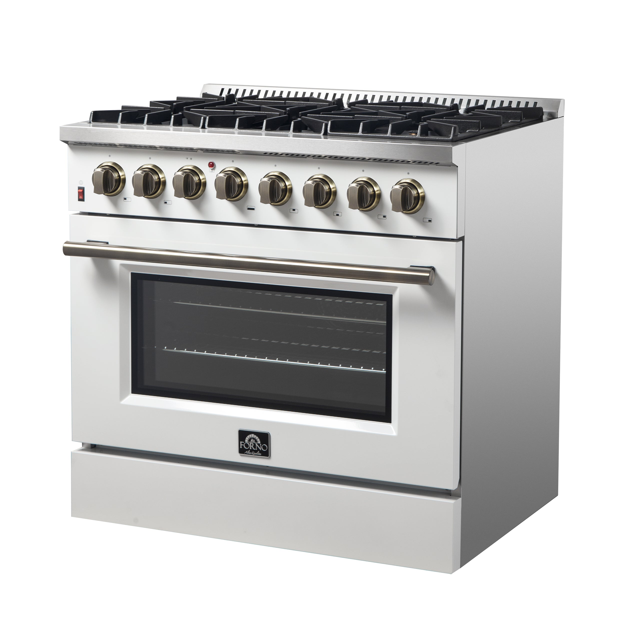 Forno Galiano 36 in. 5.26 cu. ft. 6-Burner White Dual Fuel Range with Antique Brass Accents | FFSGS6156-36WHT