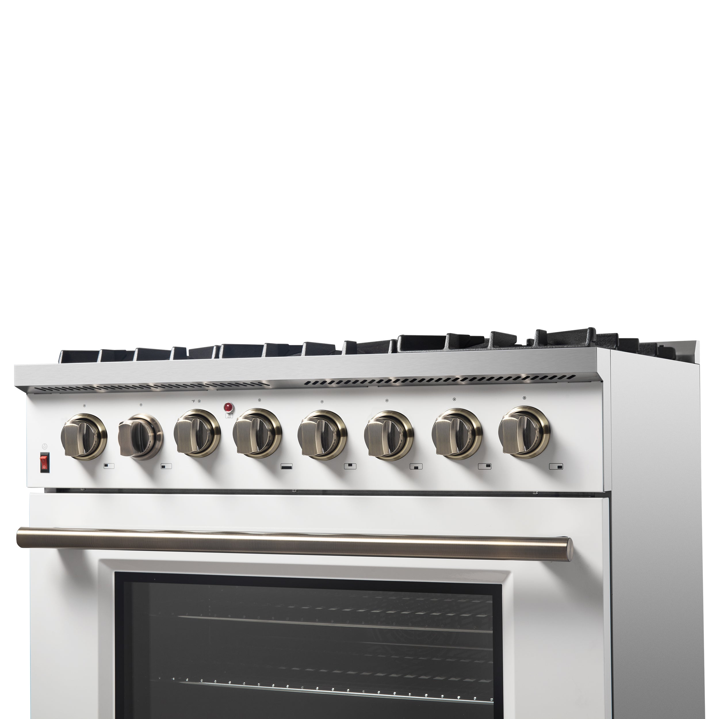 Forno Galiano 36 in. 5.26 cu. ft. 6-Burner White Dual Fuel Range with Antique Brass Accents | FFSGS6156-36WHT