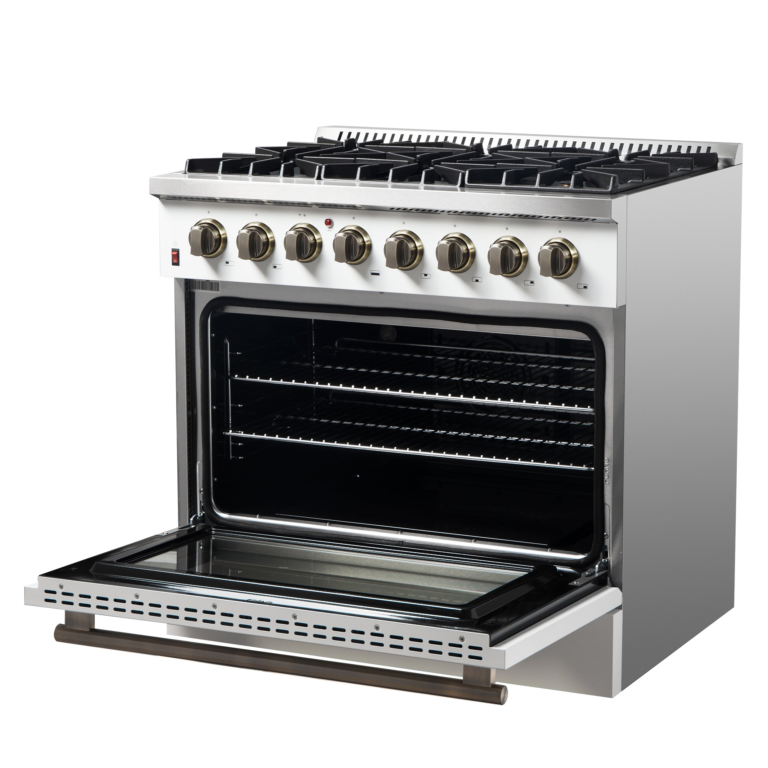 Forno Galiano 36 in. 5.26 cu. ft. 6-Burner White Dual Fuel Range with Antique Brass Accents | FFSGS6156-36WHT
